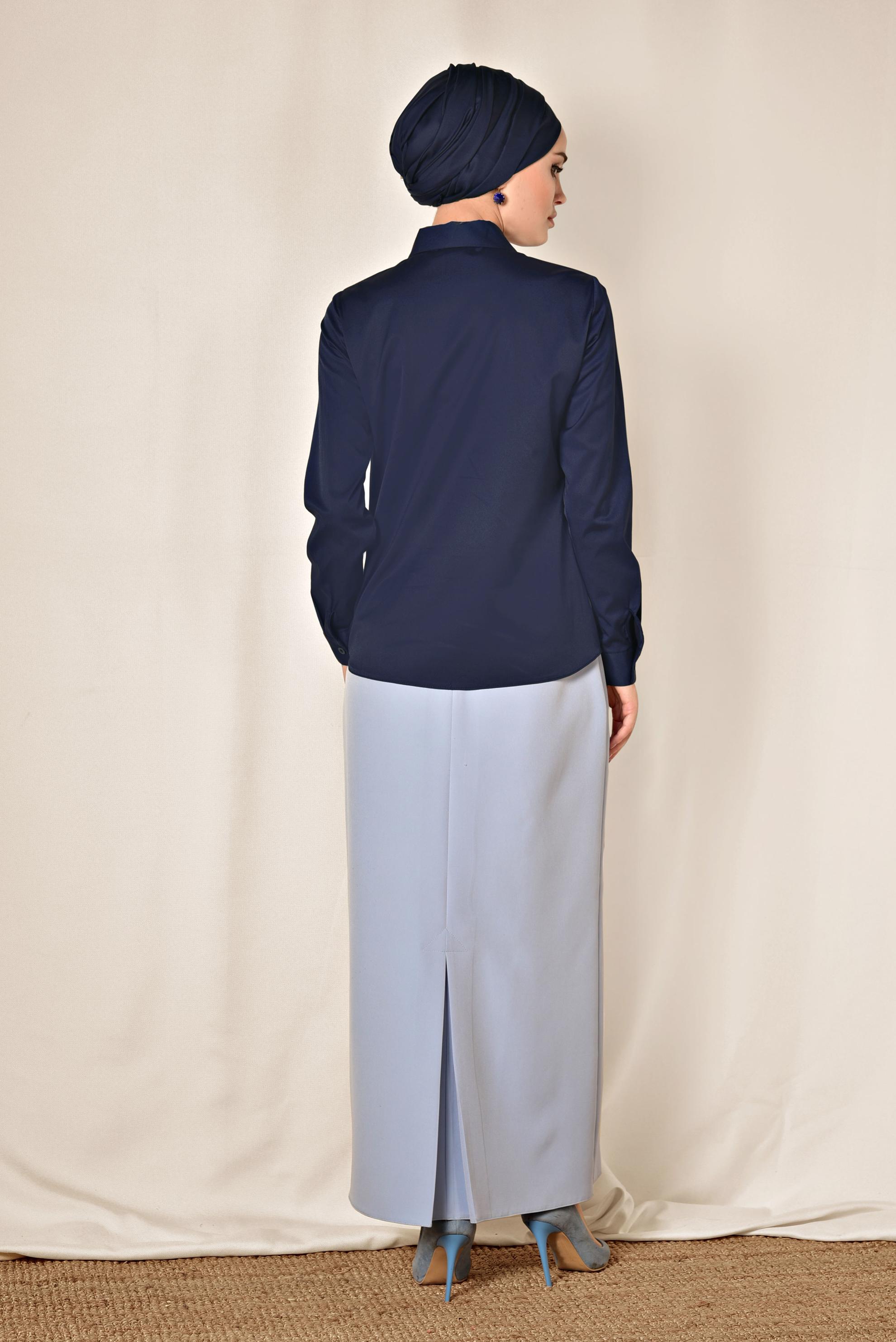 Hijab clothing NAVY BLUE SATIN BLOUSE 4093 