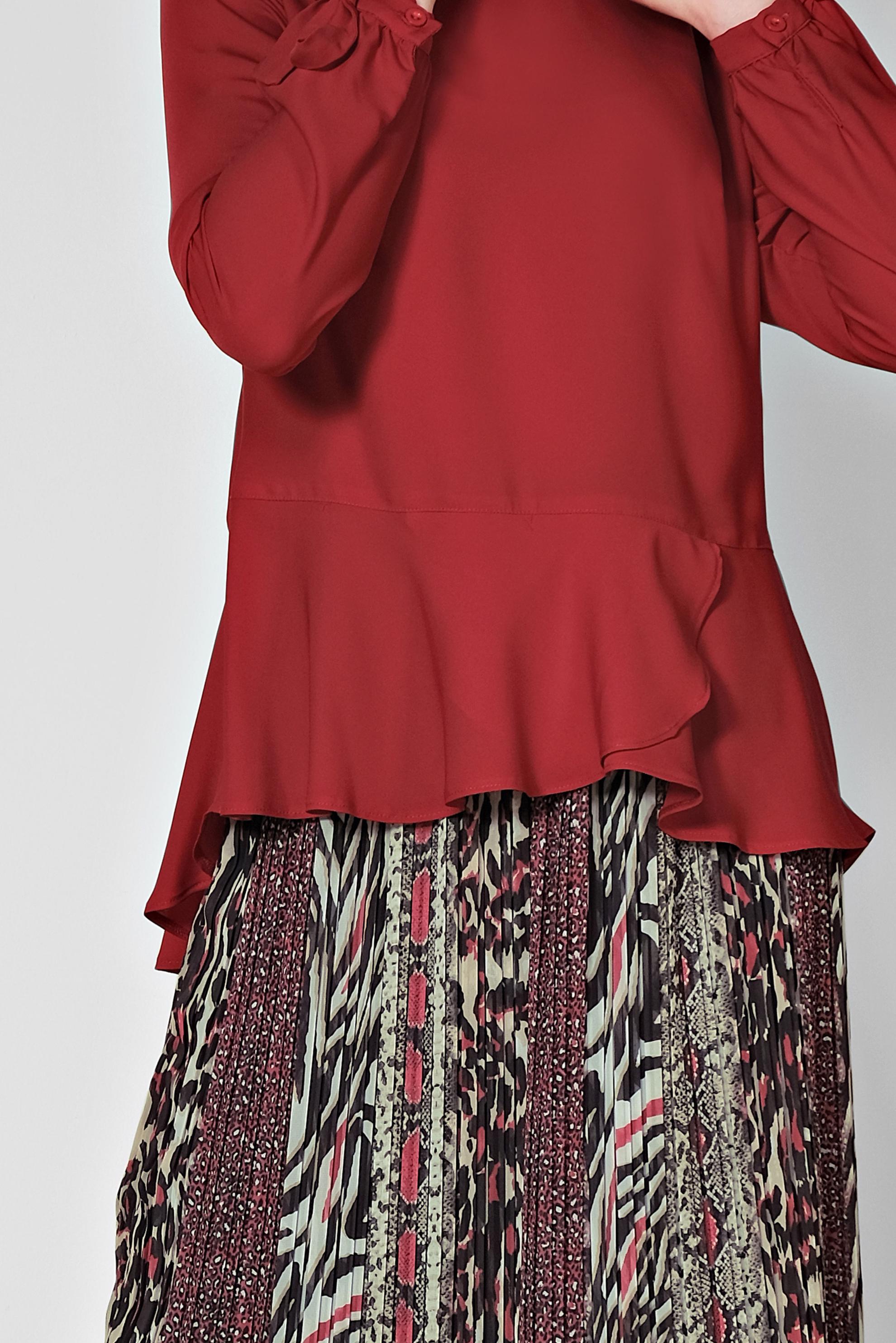 Tesettür giyim KIRMIZI MANŞETLERİ BAĞCIKLI BLUZ 4190