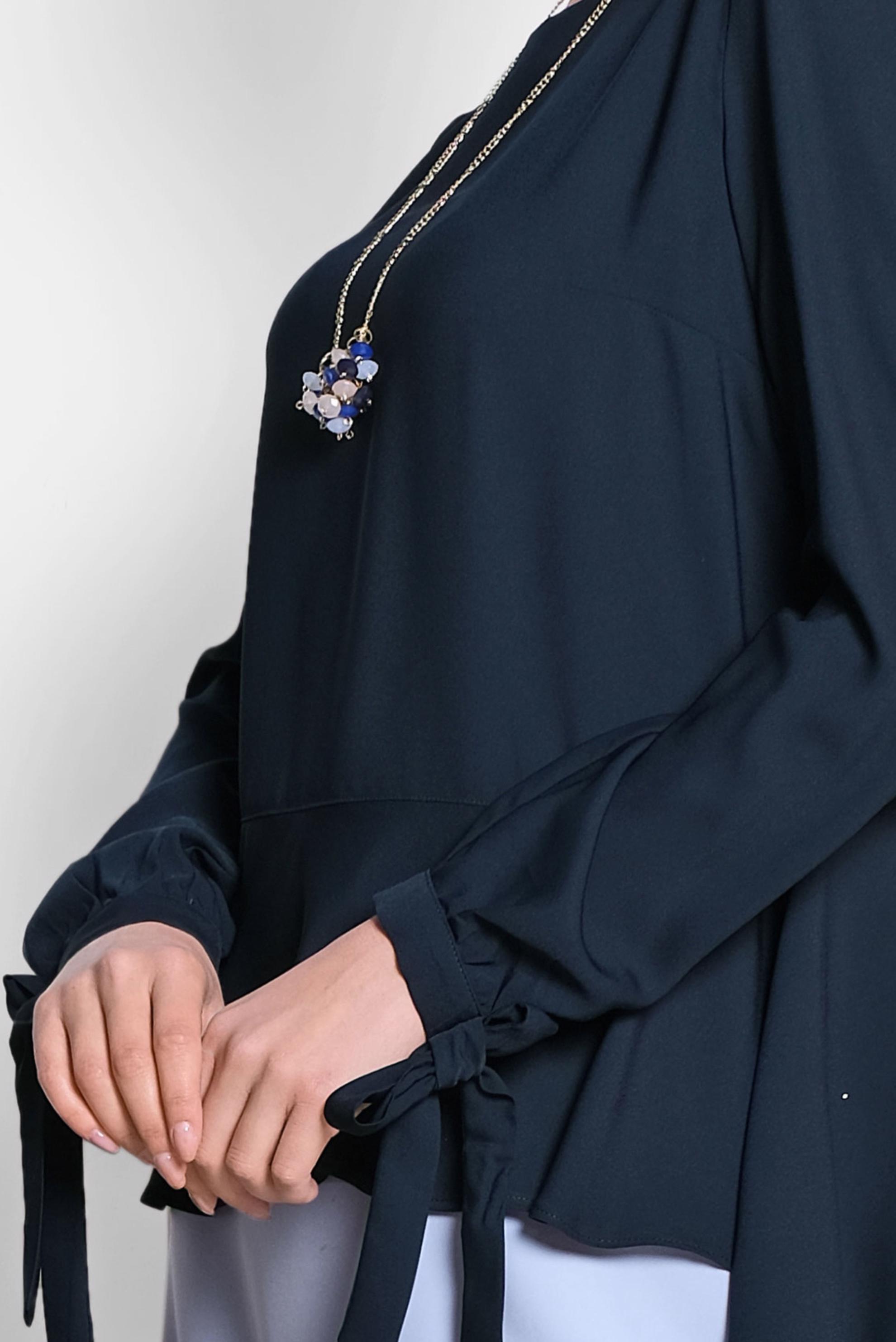 Tesettür giyim LACİVERT MANŞETLERİ BAĞCIKLI BLUZ 4190