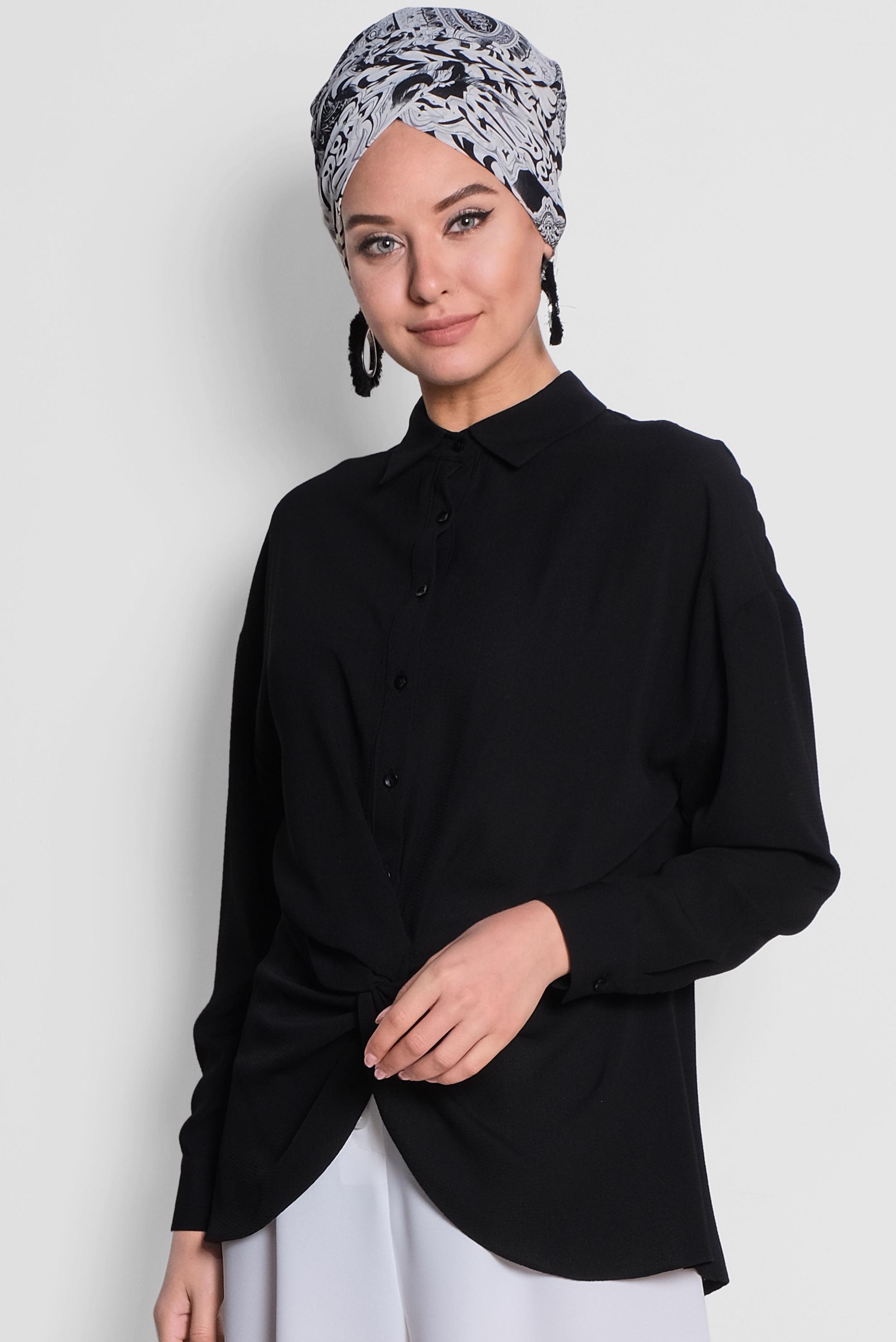 Hijab clothing BLACK SMOCKING DETAIL BLOUSE 4281 