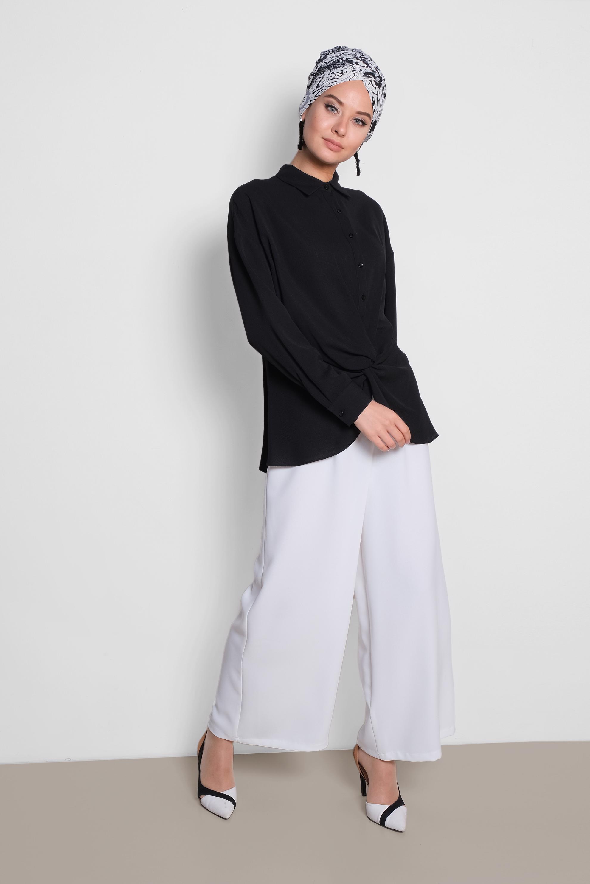 Hijab clothing BLACK SMOCKING DETAIL BLOUSE 4281 