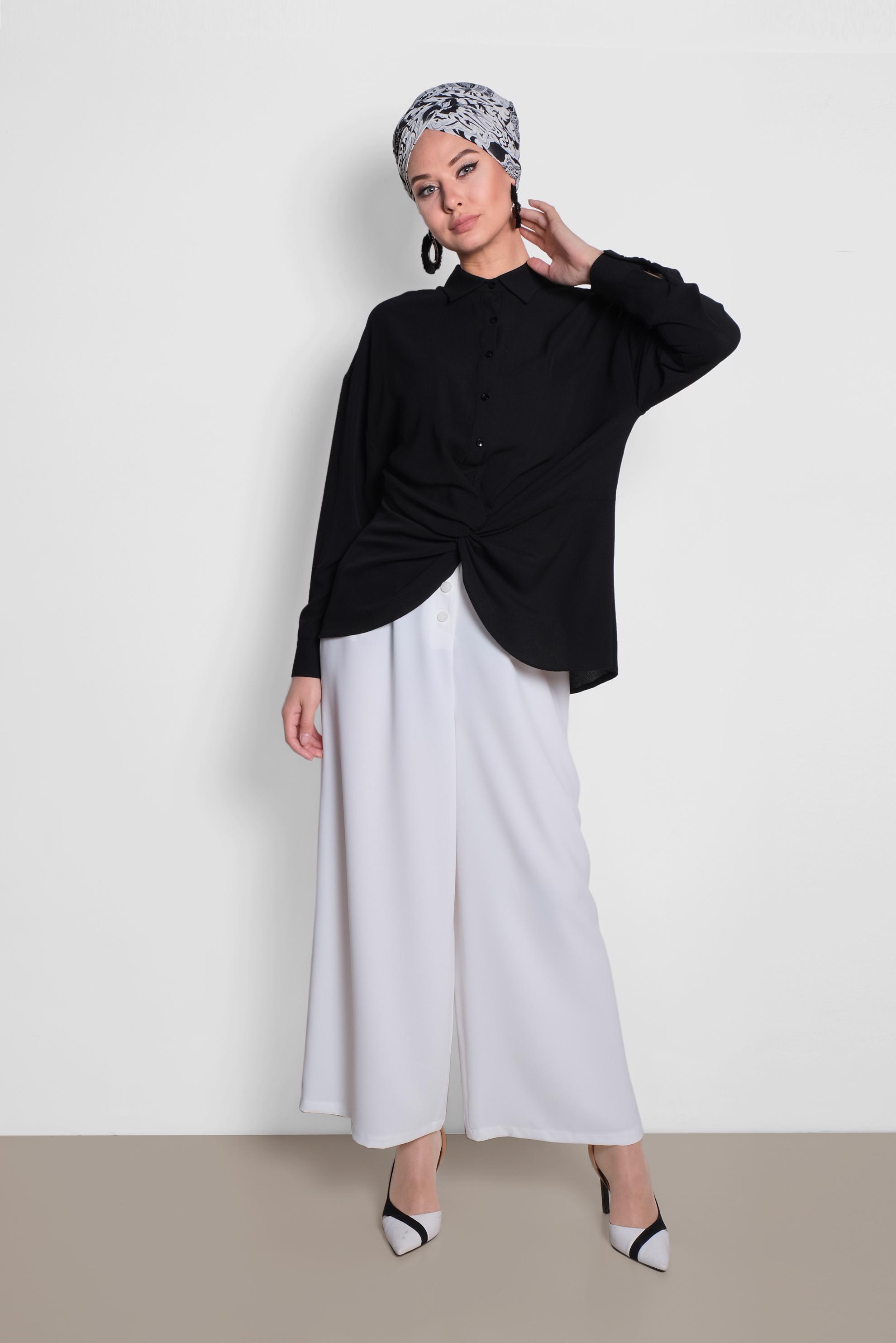 Hijab clothing BLACK SMOCKING DETAIL BLOUSE 4281 