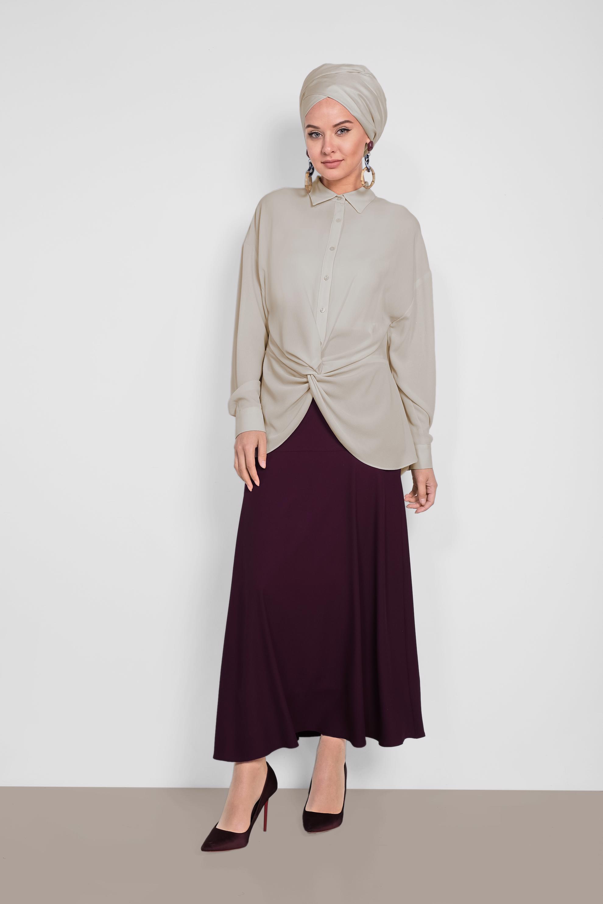 Hijab clothing BEIGE SMOCKING DETAIL BLOUSE 4281 