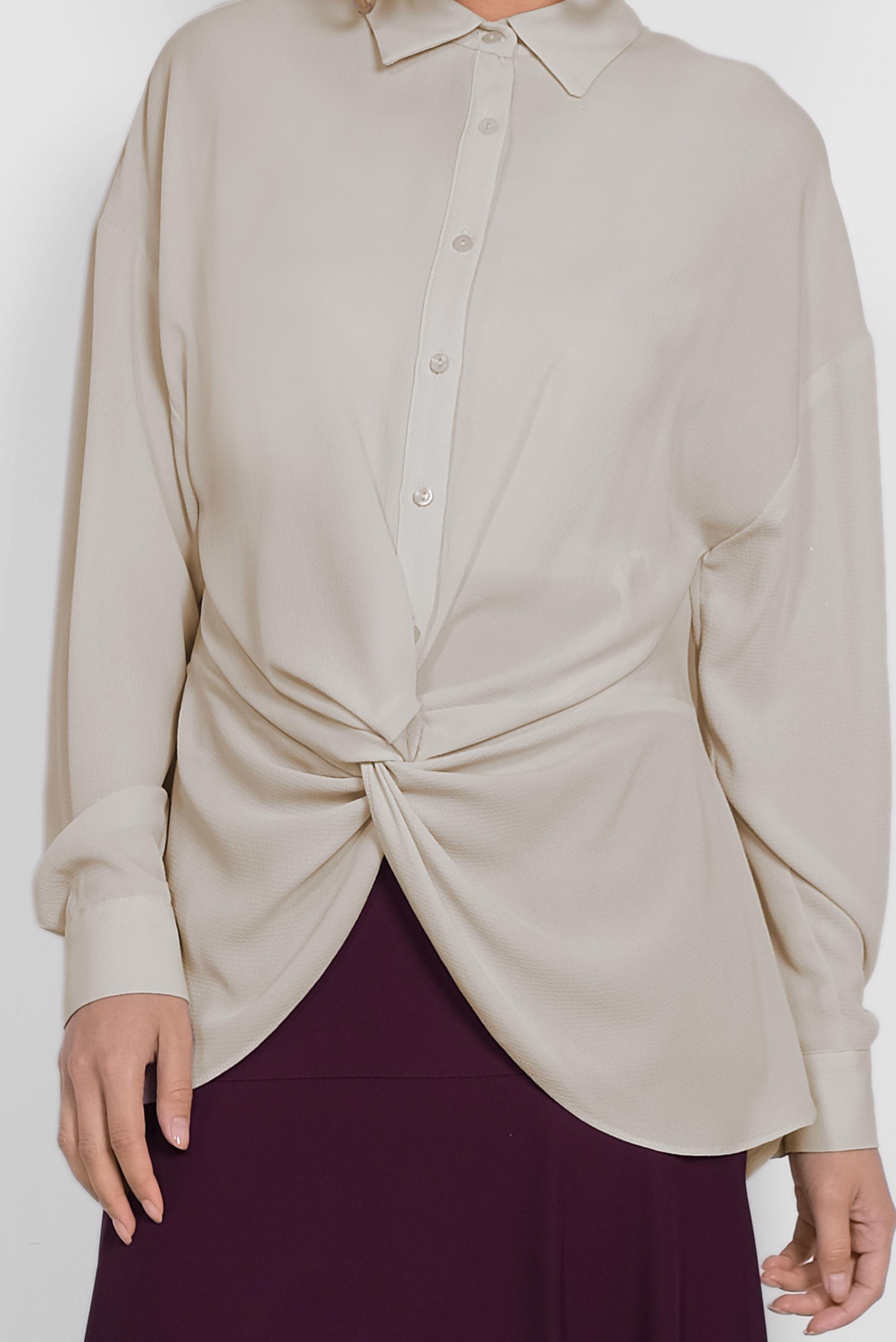 Hijab clothing BEIGE SMOCKING DETAIL BLOUSE 4281 