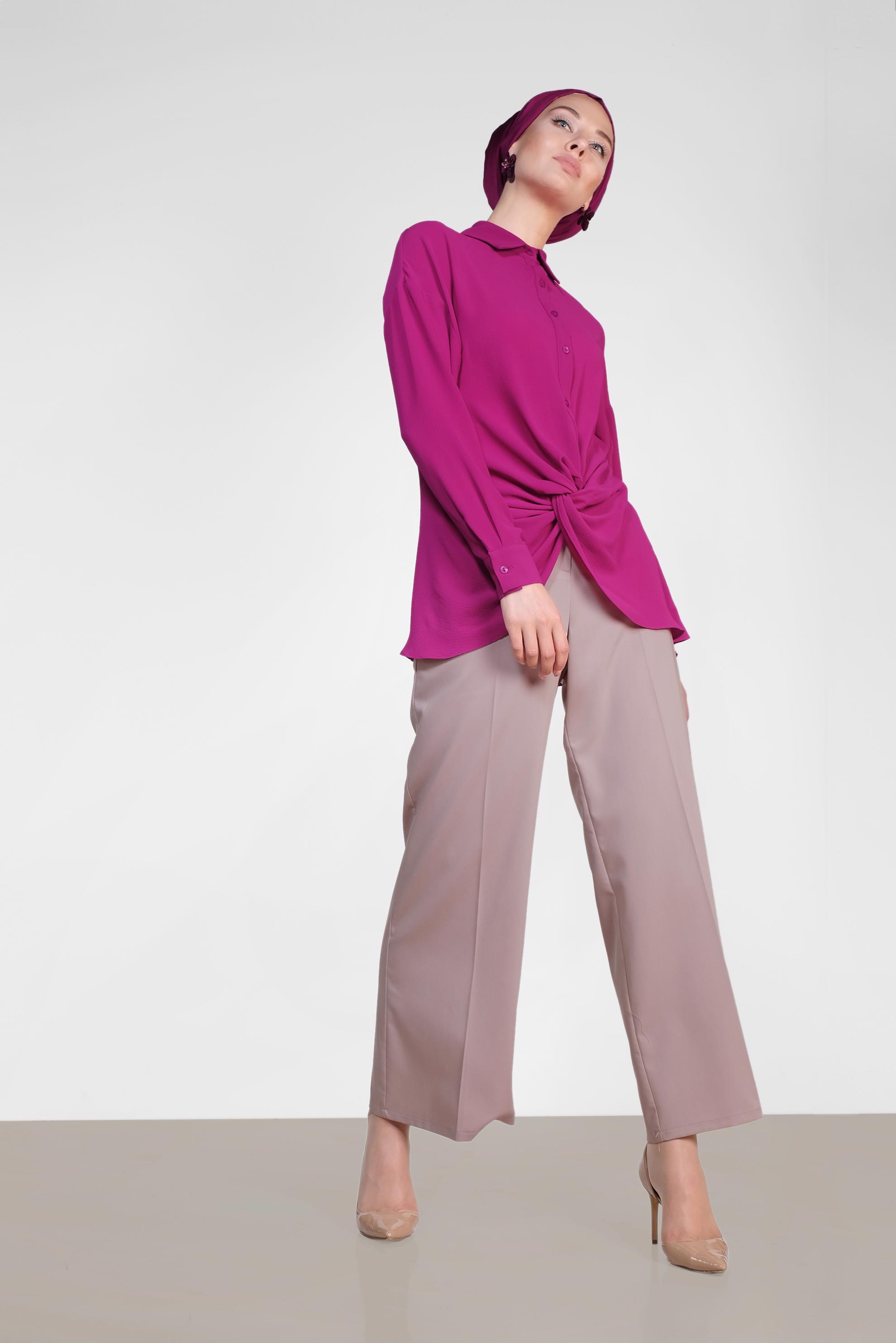 Hijab clothing FUCHSIA SMOCKING DETAIL BLOUSE 4281 