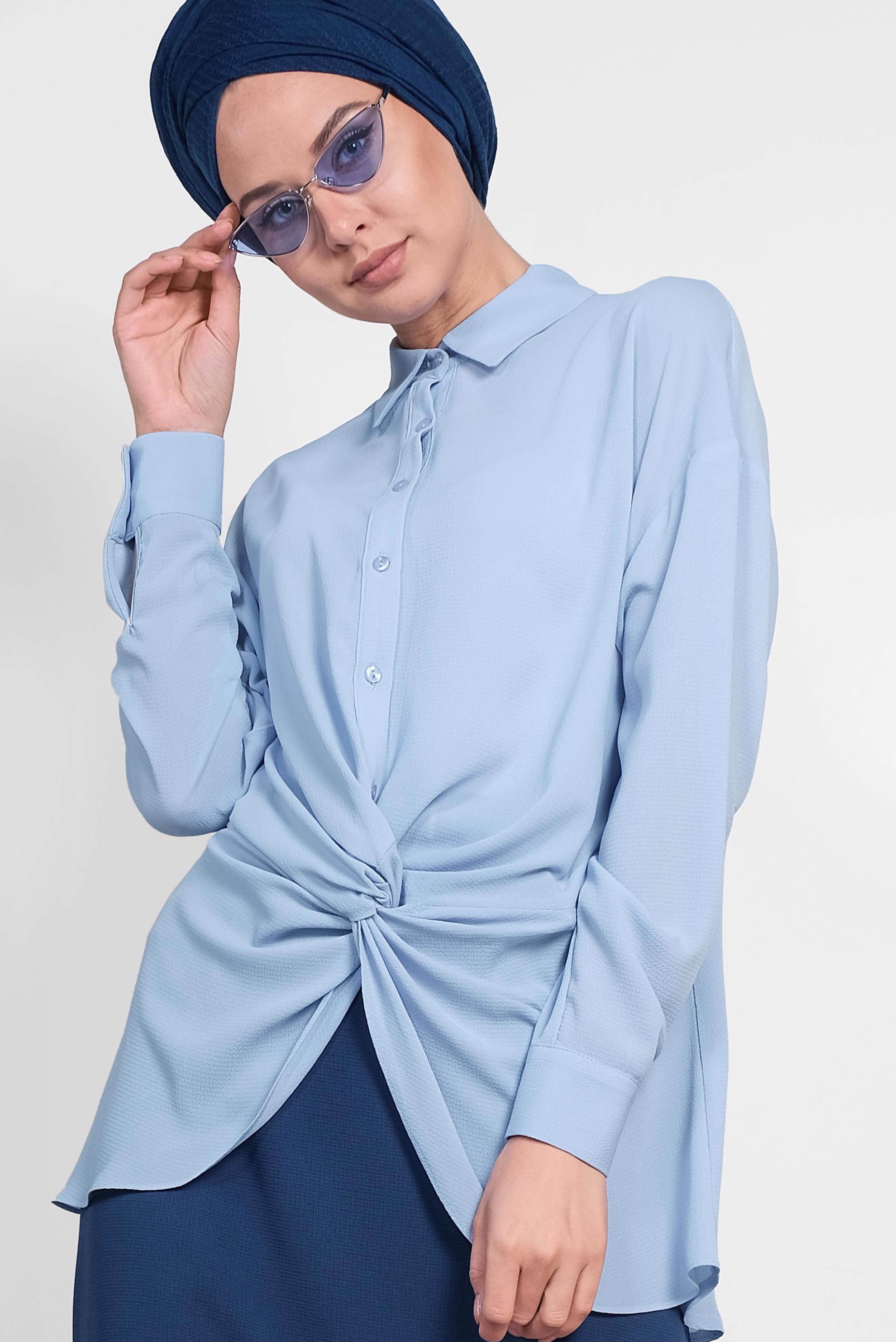 Hijab clothing BLUE SMOCKING DETAIL BLOUSE 4281 