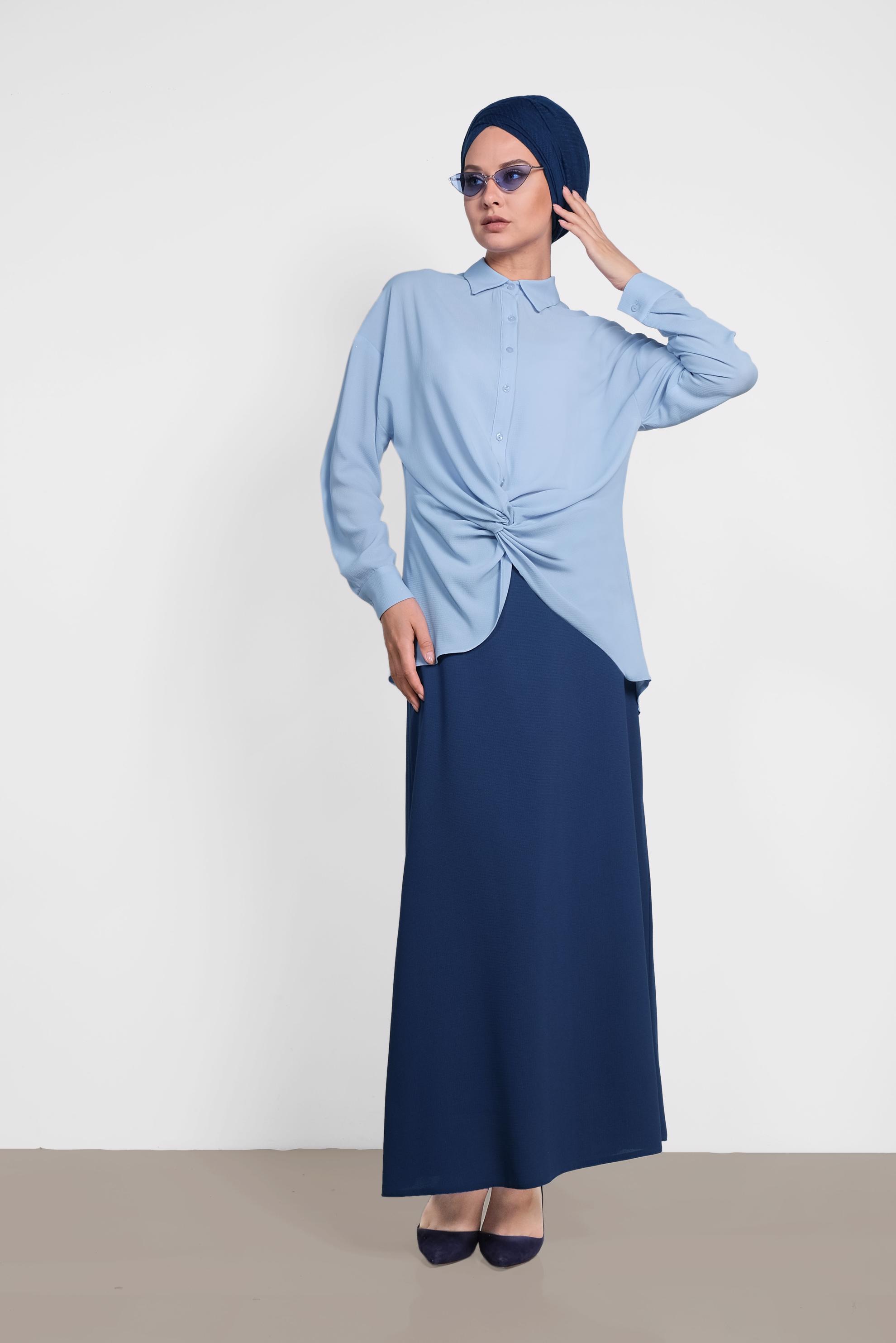 Hijab clothing BLUE SMOCKING DETAIL BLOUSE 4281 