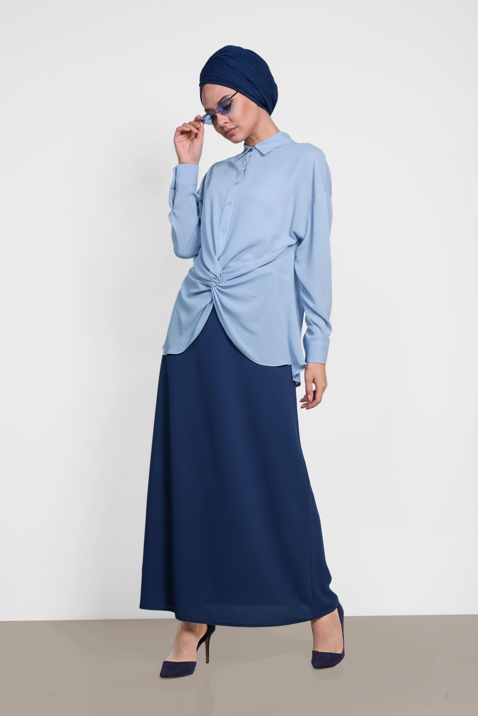 Hijab clothing BLUE SMOCKING DETAIL BLOUSE 4281 