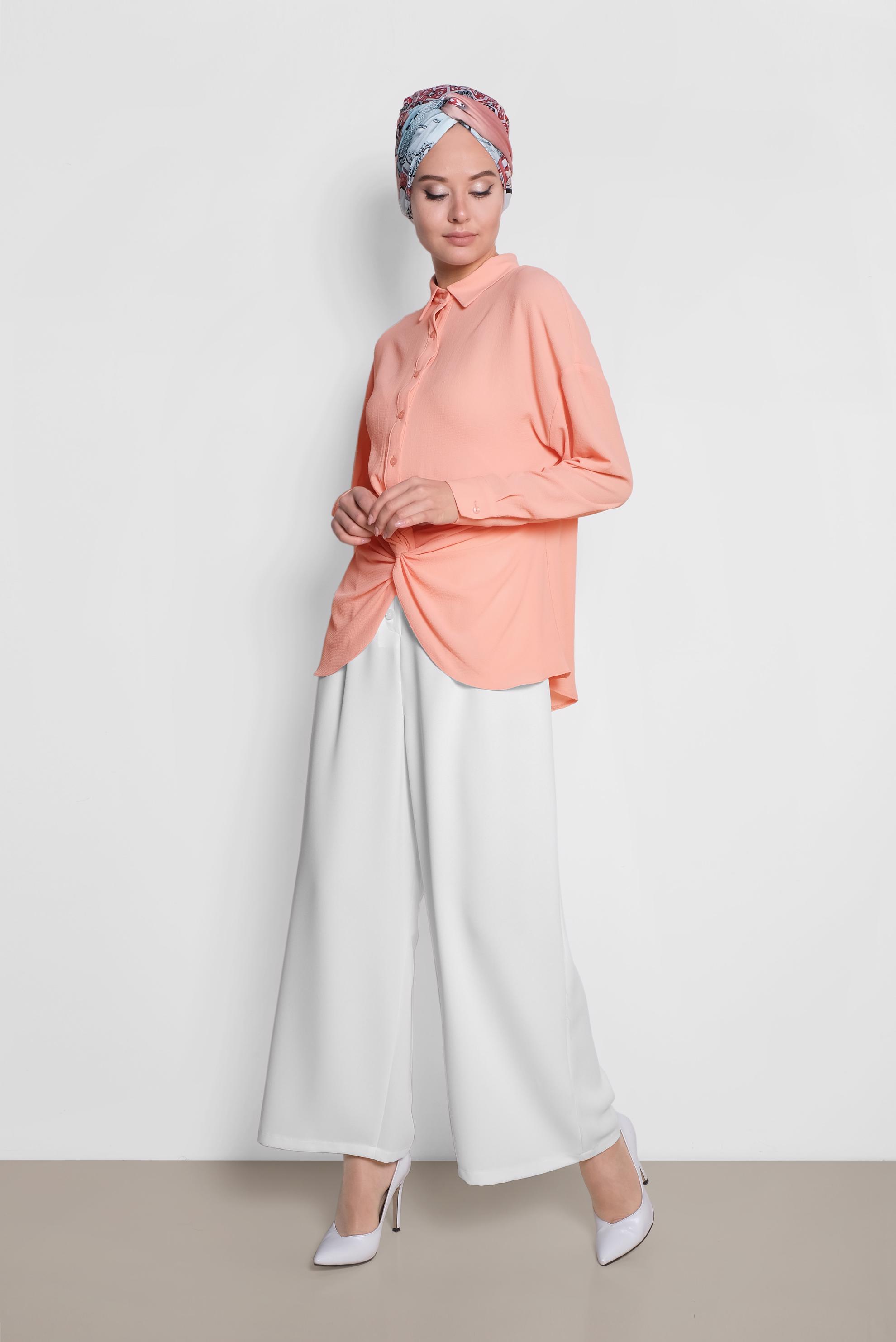 Tesettür giyim PUDRA BÜZGÜ DETAYLI BLUZ 4281