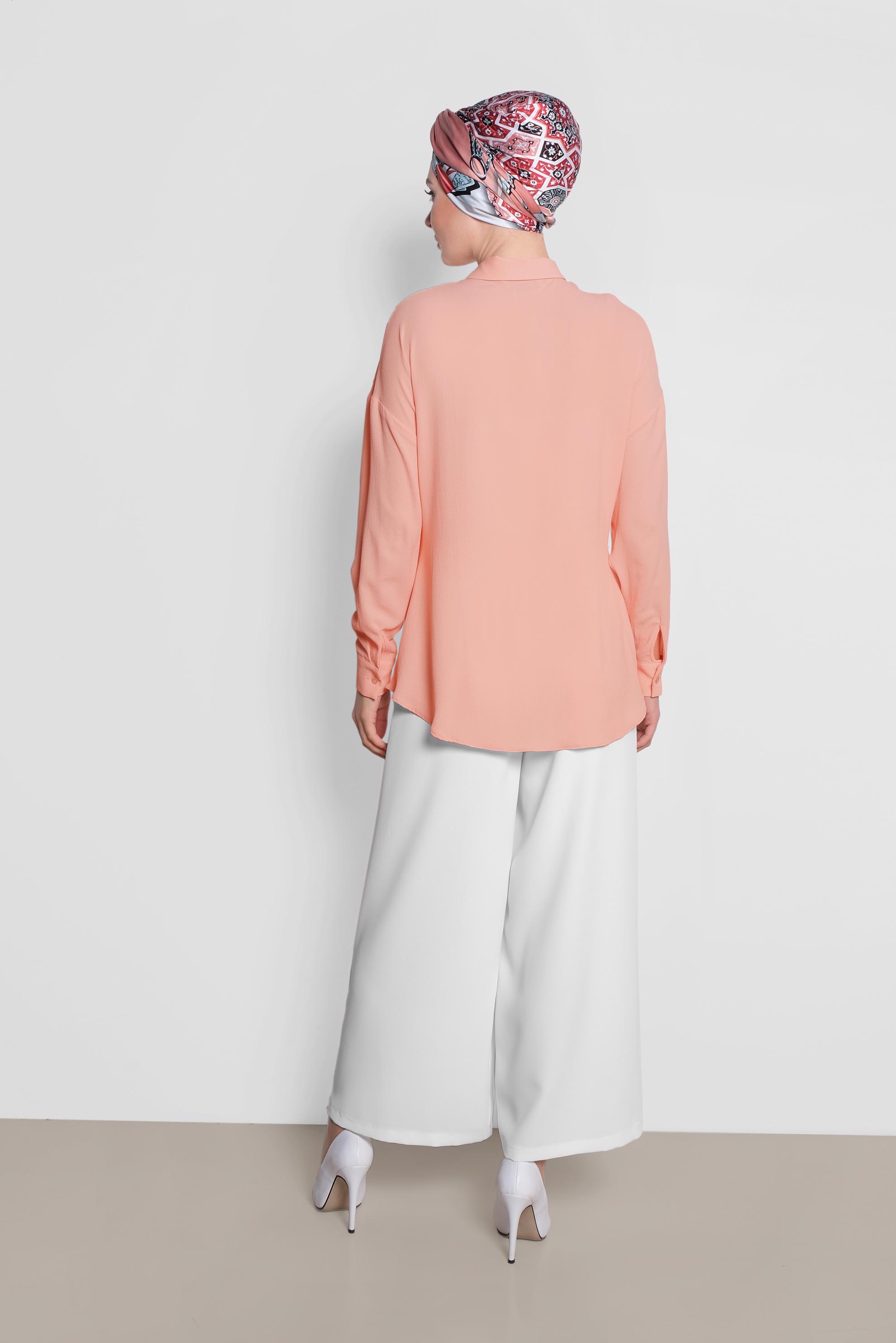 Tesettür giyim PUDRA BÜZGÜ DETAYLI BLUZ 4281