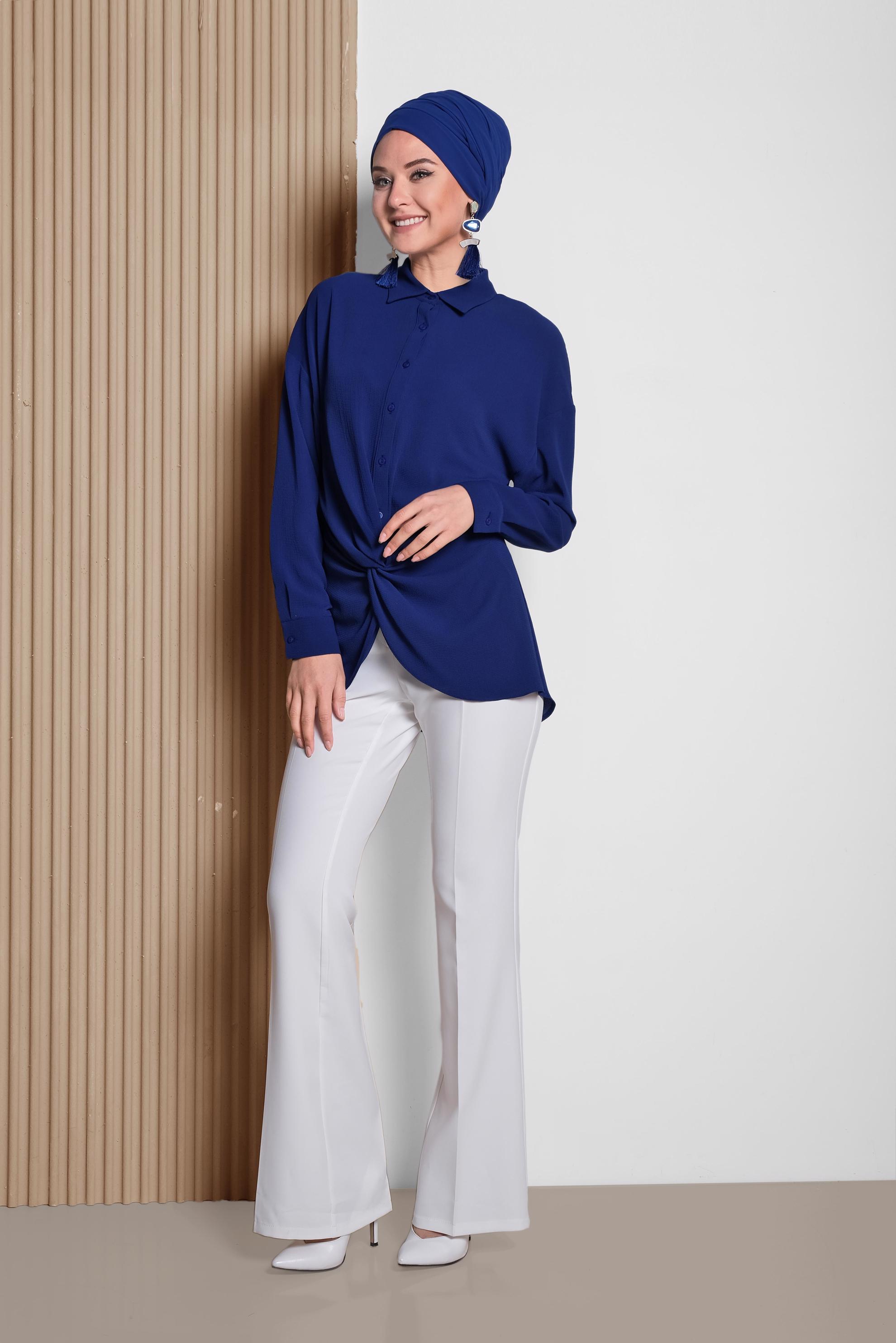 Hijab clothing BLUE SMOCKING DETAIL BLOUSE 4281 