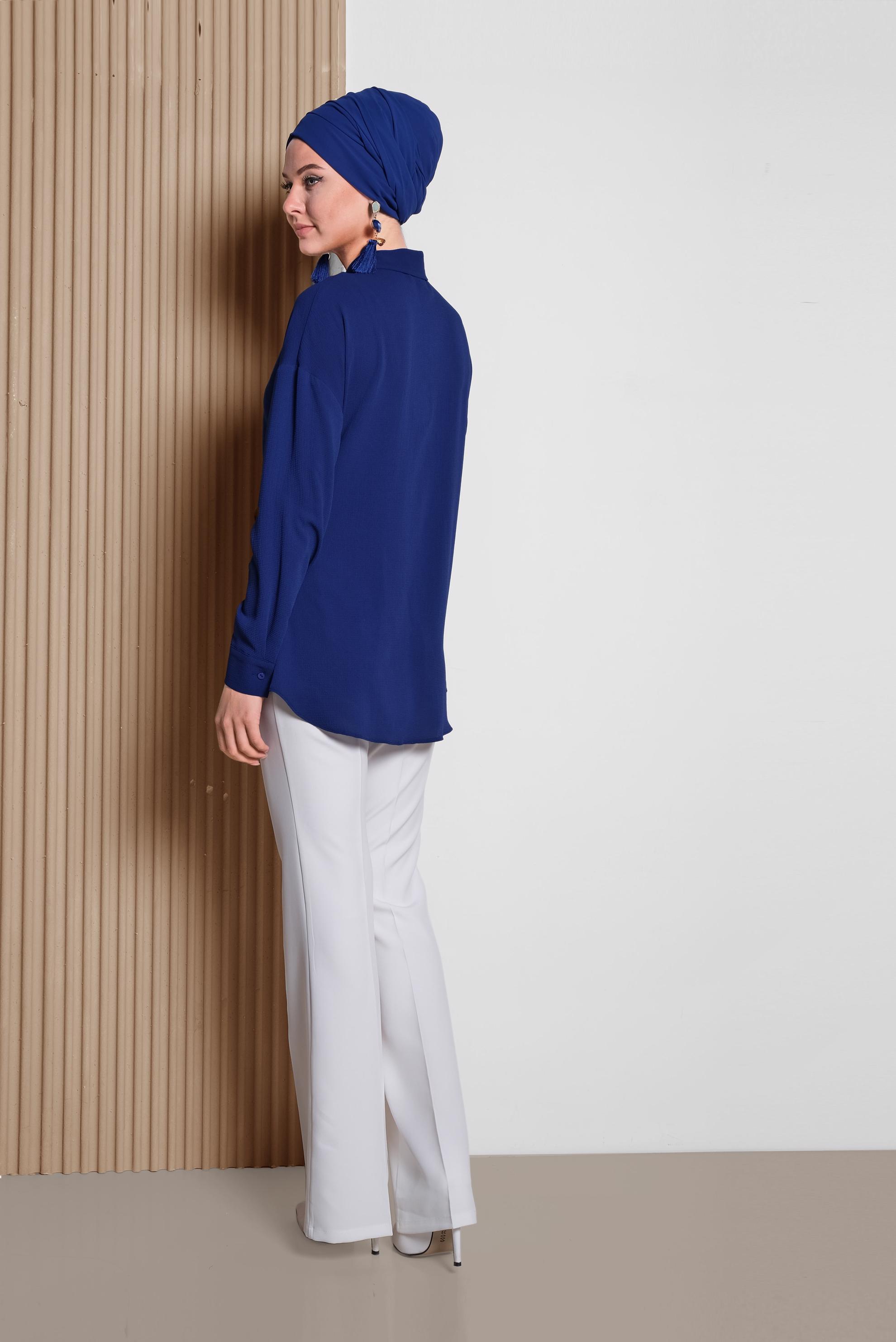 Hijab clothing BLUE SMOCKING DETAIL BLOUSE 4281 