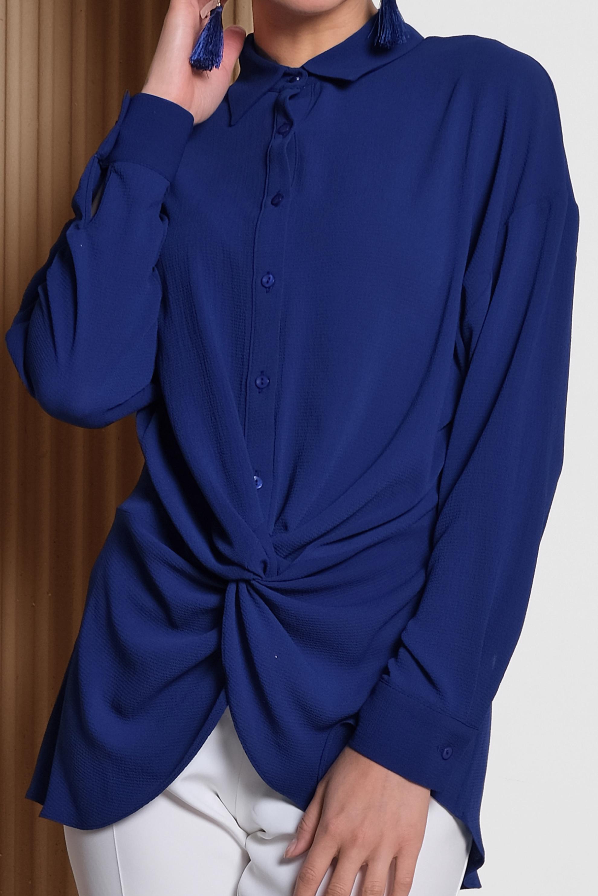 Hijab clothing BLUE SMOCKING DETAIL BLOUSE 4281 