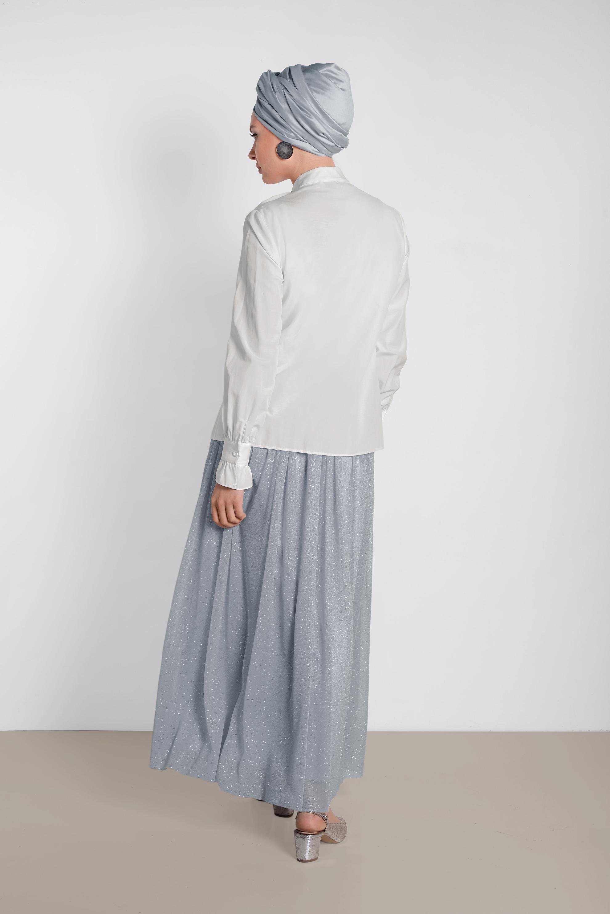 Tesettür giyim BEYAZ BOYUN DETAYLI BLUZ 4372