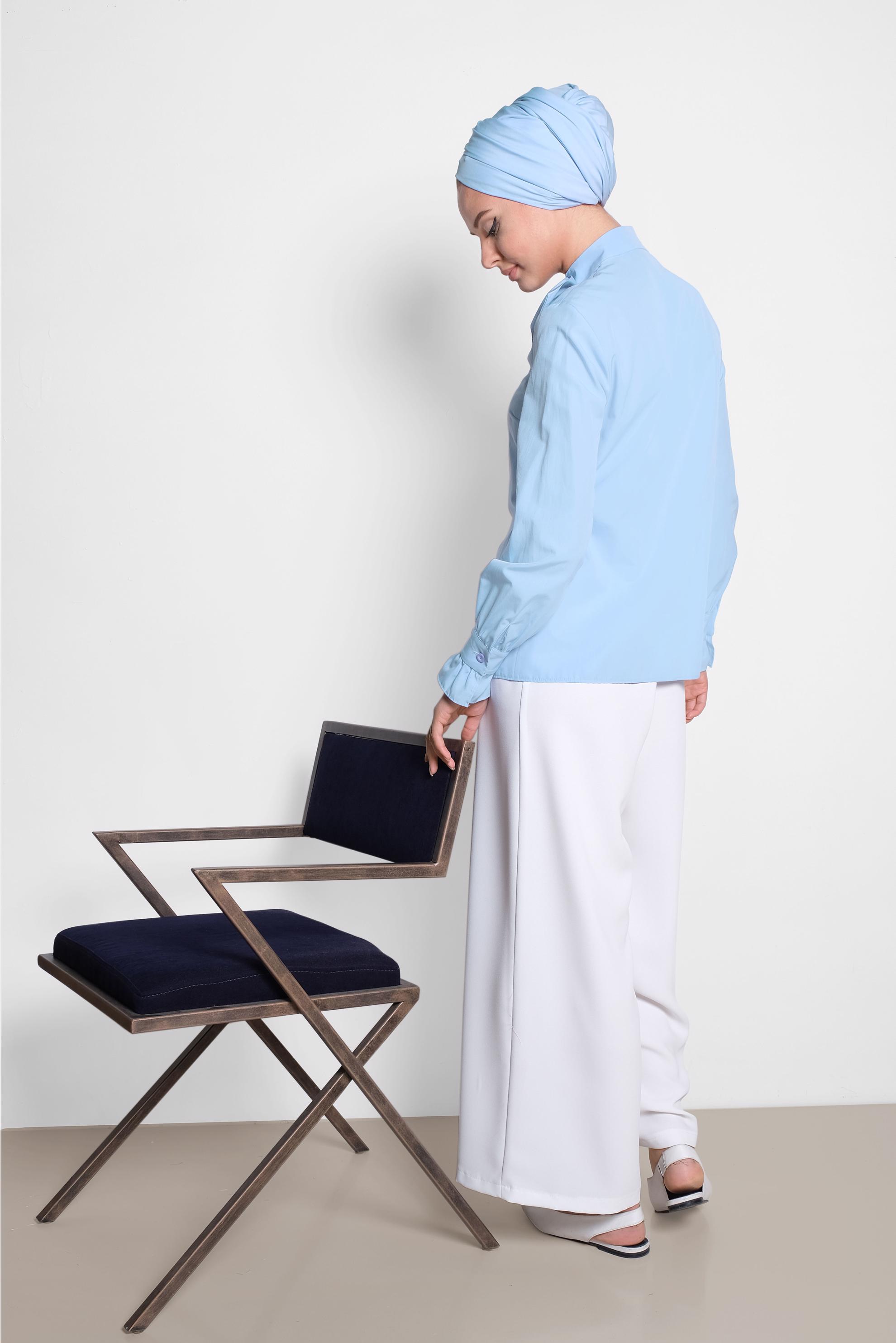 Tesettür giyim MAVİ BOYUN DETAYLI BLUZ 4372