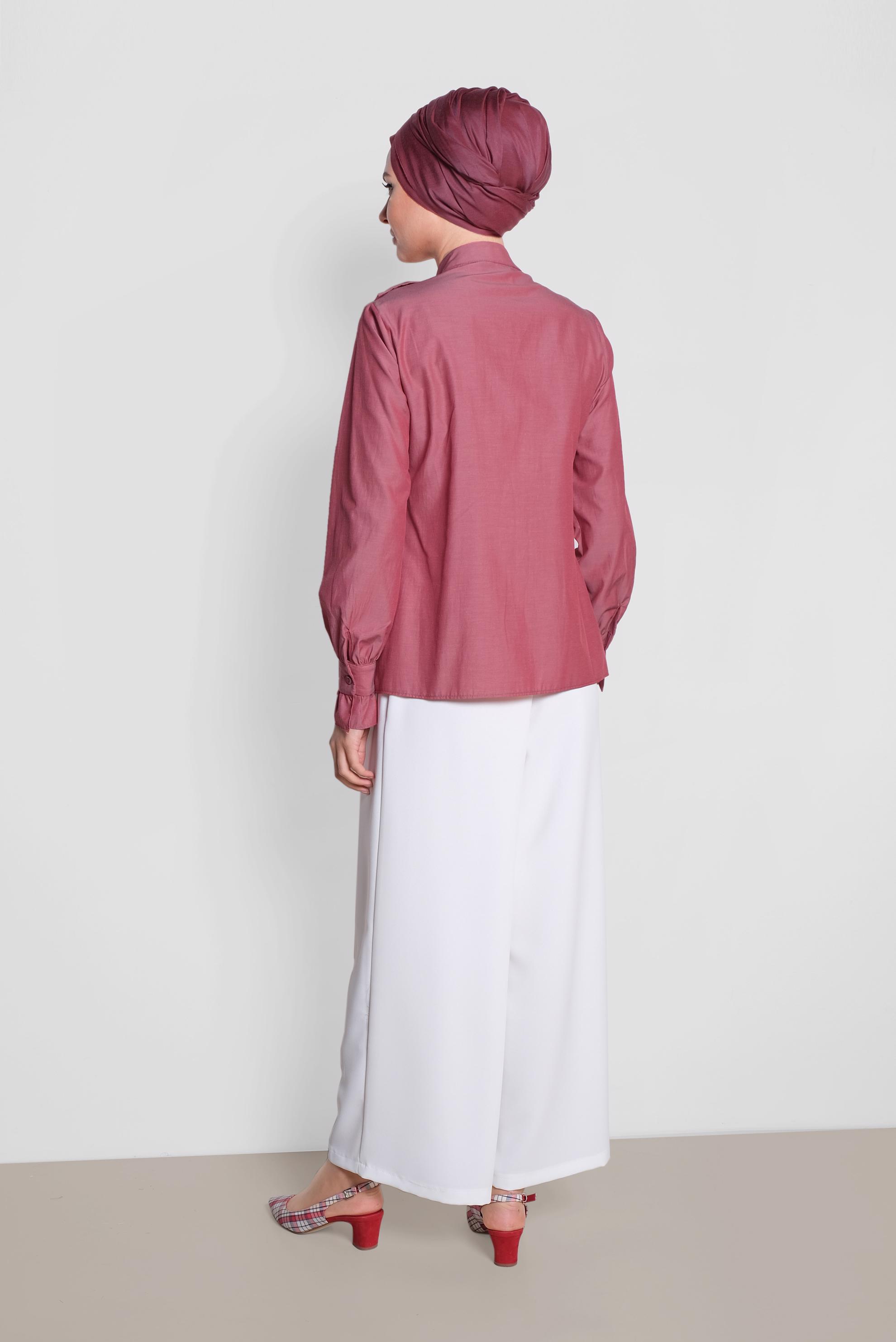 Tesettür giyim BORDO BOYUN DETAYLI BLUZ 4372