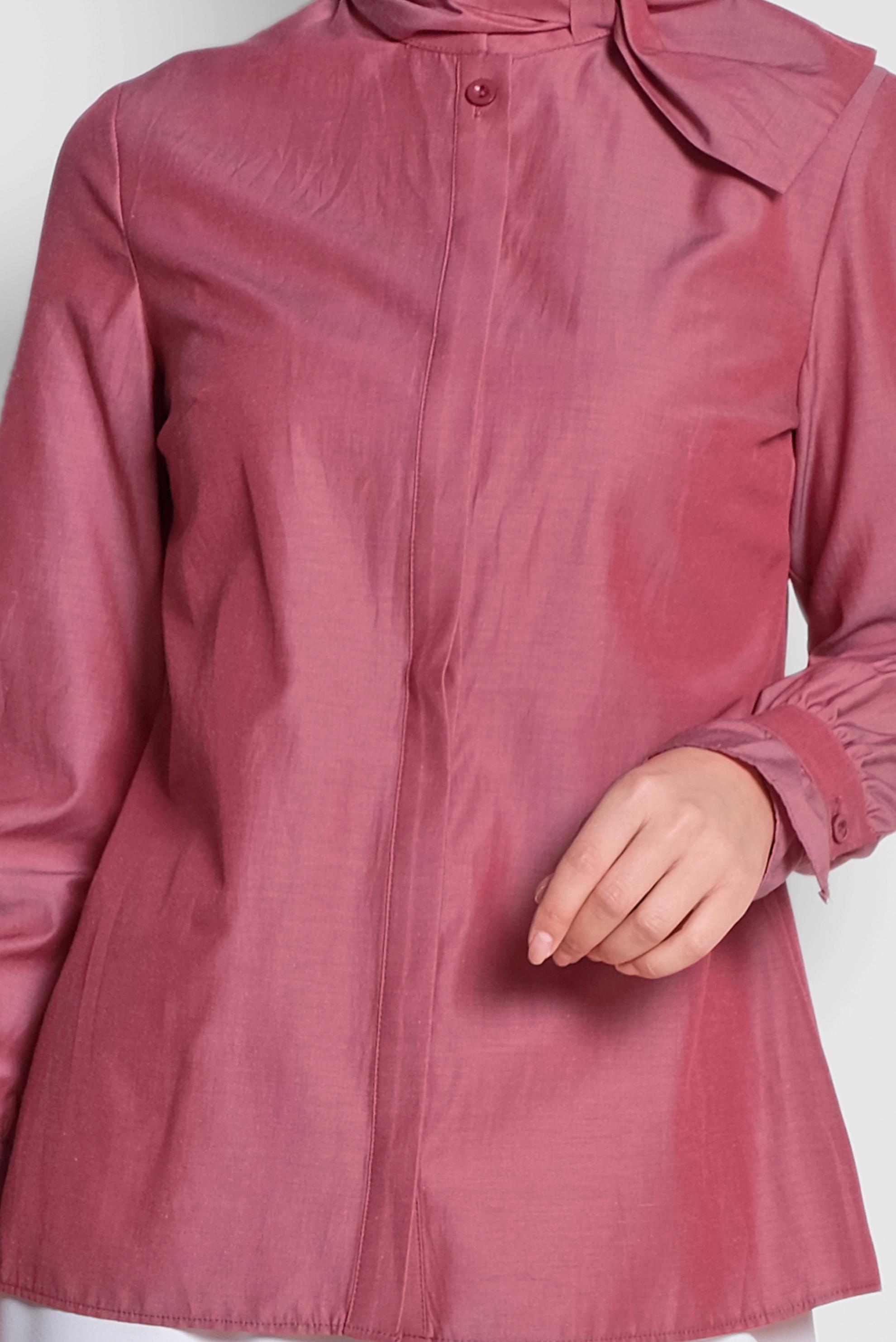 Tesettür giyim BORDO BOYUN DETAYLI BLUZ 4372