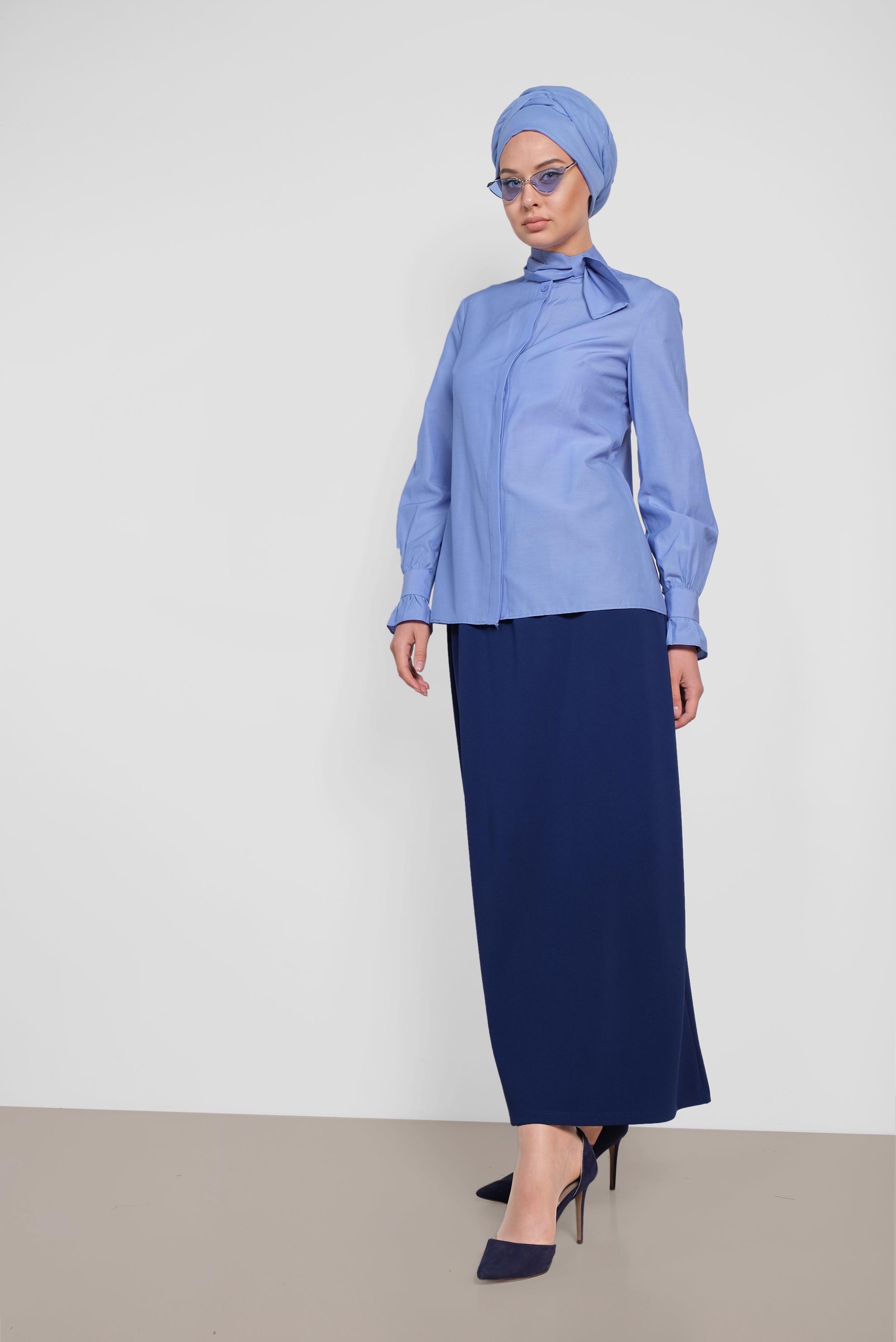 Tesettür giyim MAVİ BOYUN DETAYLI BLUZ 4372