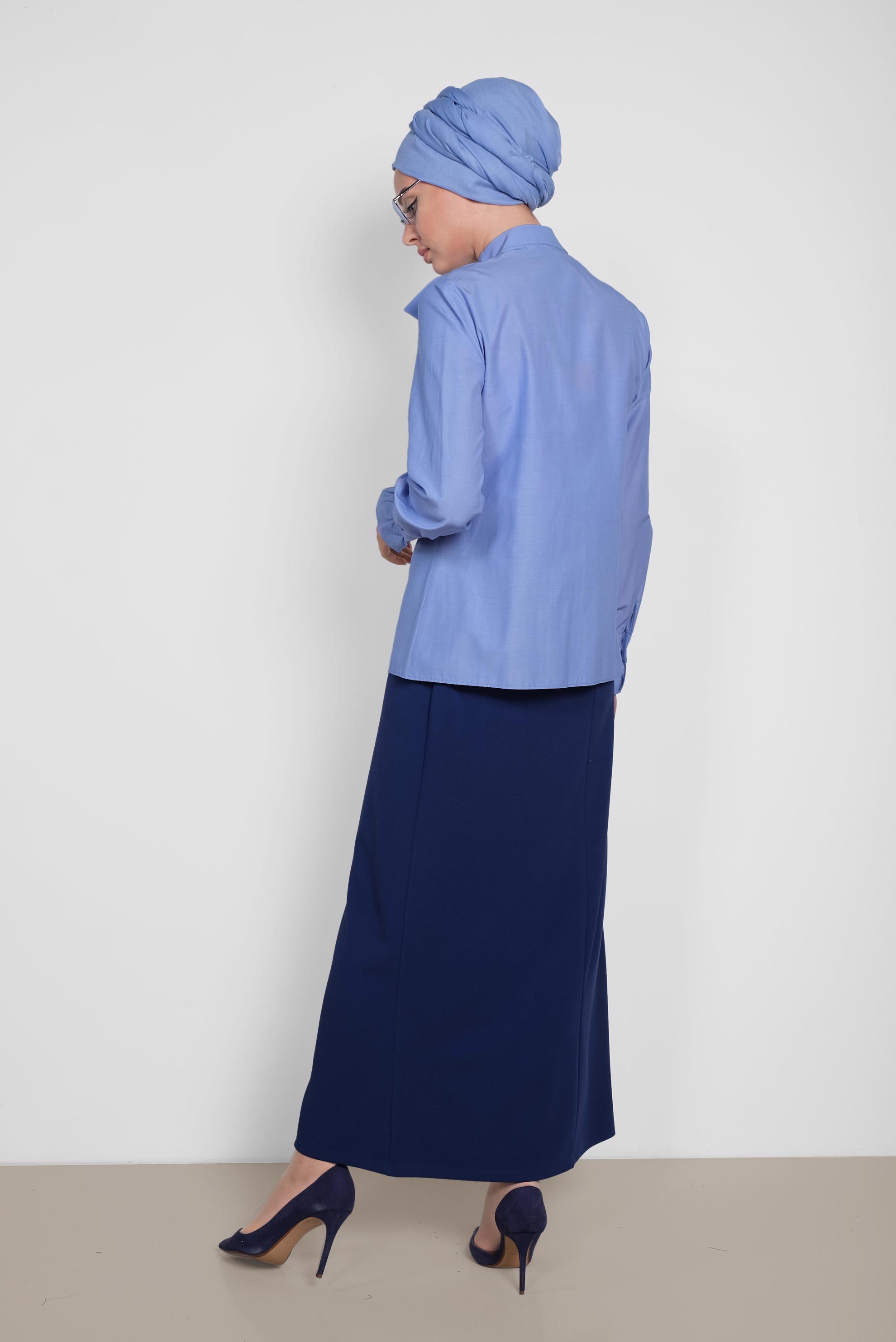 Tesettür giyim MAVİ BOYUN DETAYLI BLUZ 4372