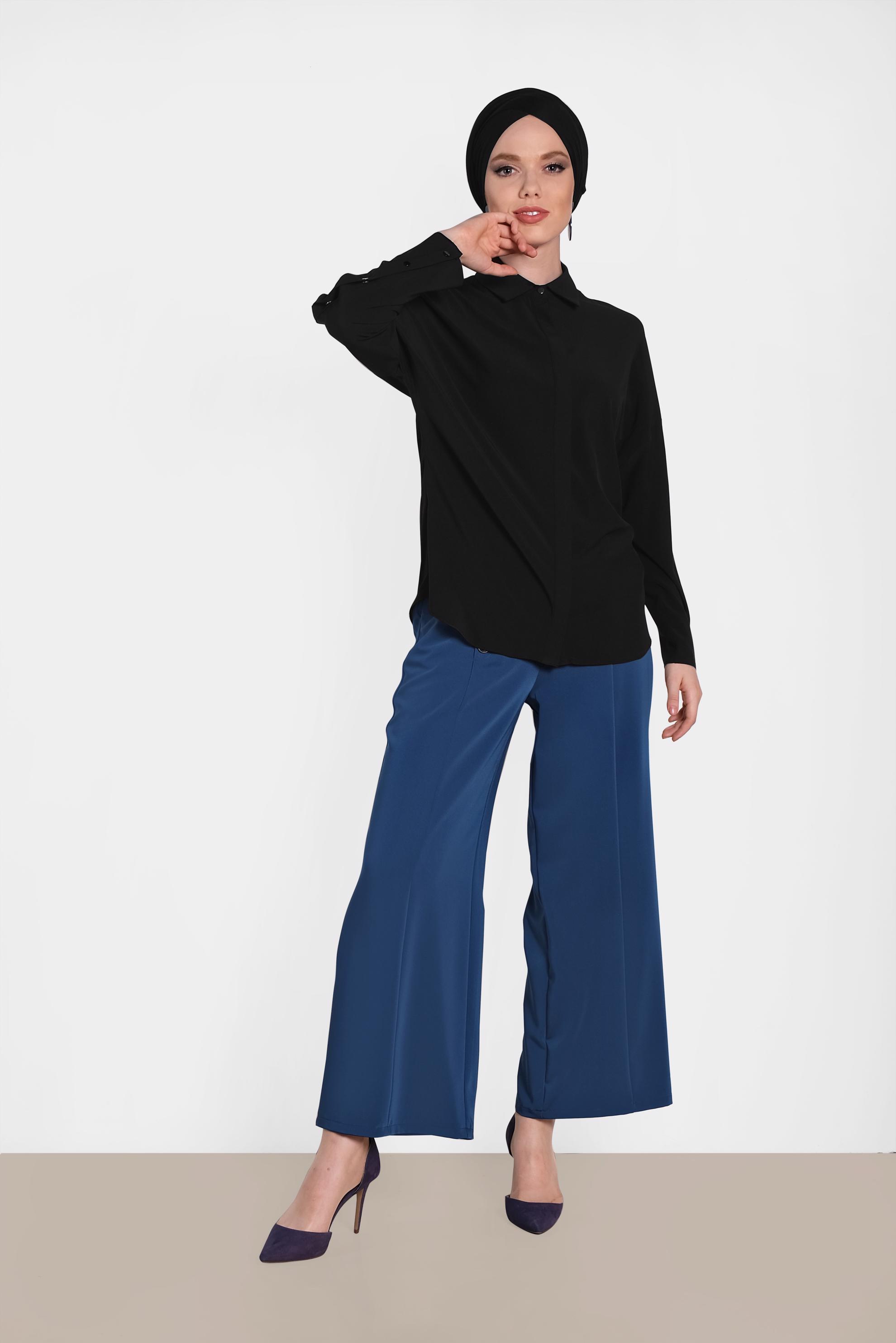 Tesettür giyim SİYAH KOLLARI ÇITÇITLI BLUZ 4431