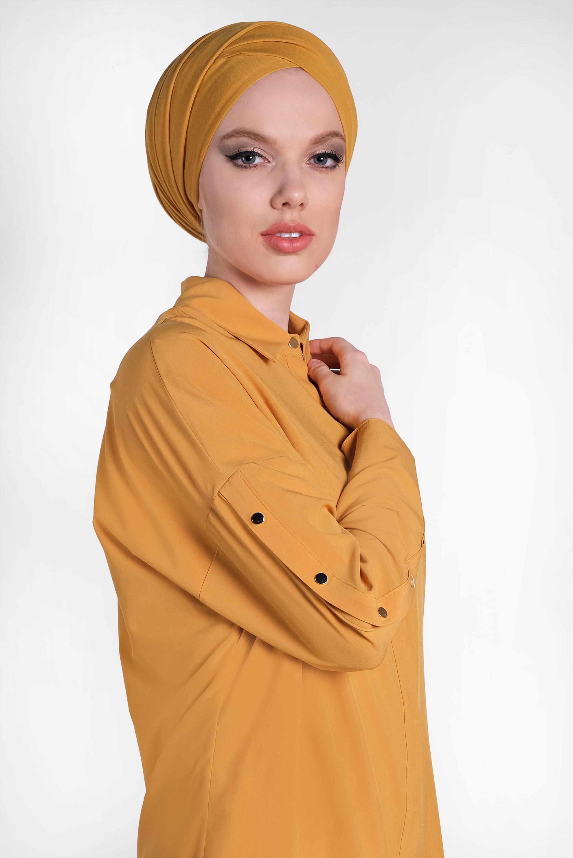 Tesettür giyim SARI KOLLARI ÇITÇITLI BLUZ 4431