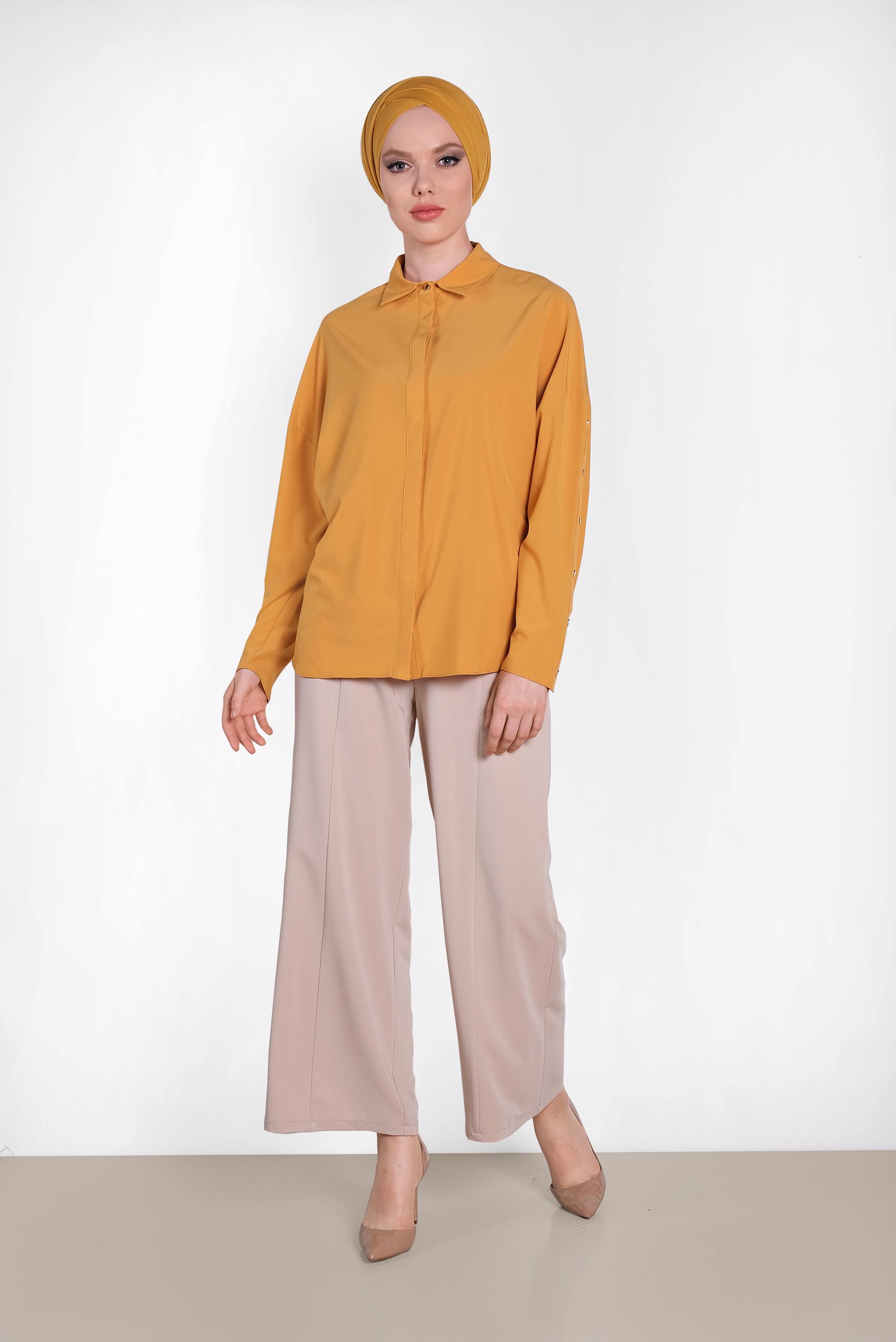 Tesettür giyim SARI KOLLARI ÇITÇITLI BLUZ 4431