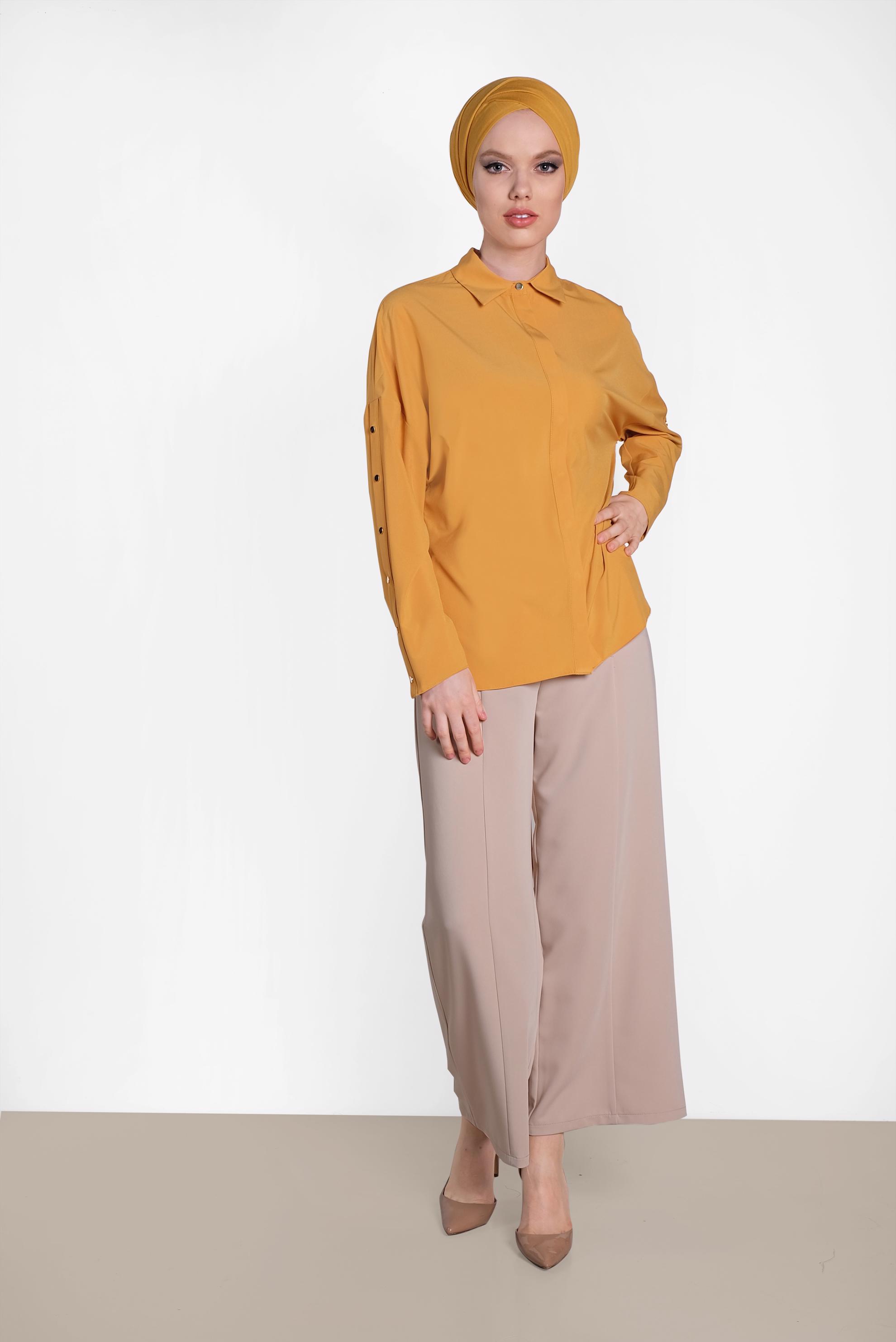 Tesettür giyim SARI KOLLARI ÇITÇITLI BLUZ 4431