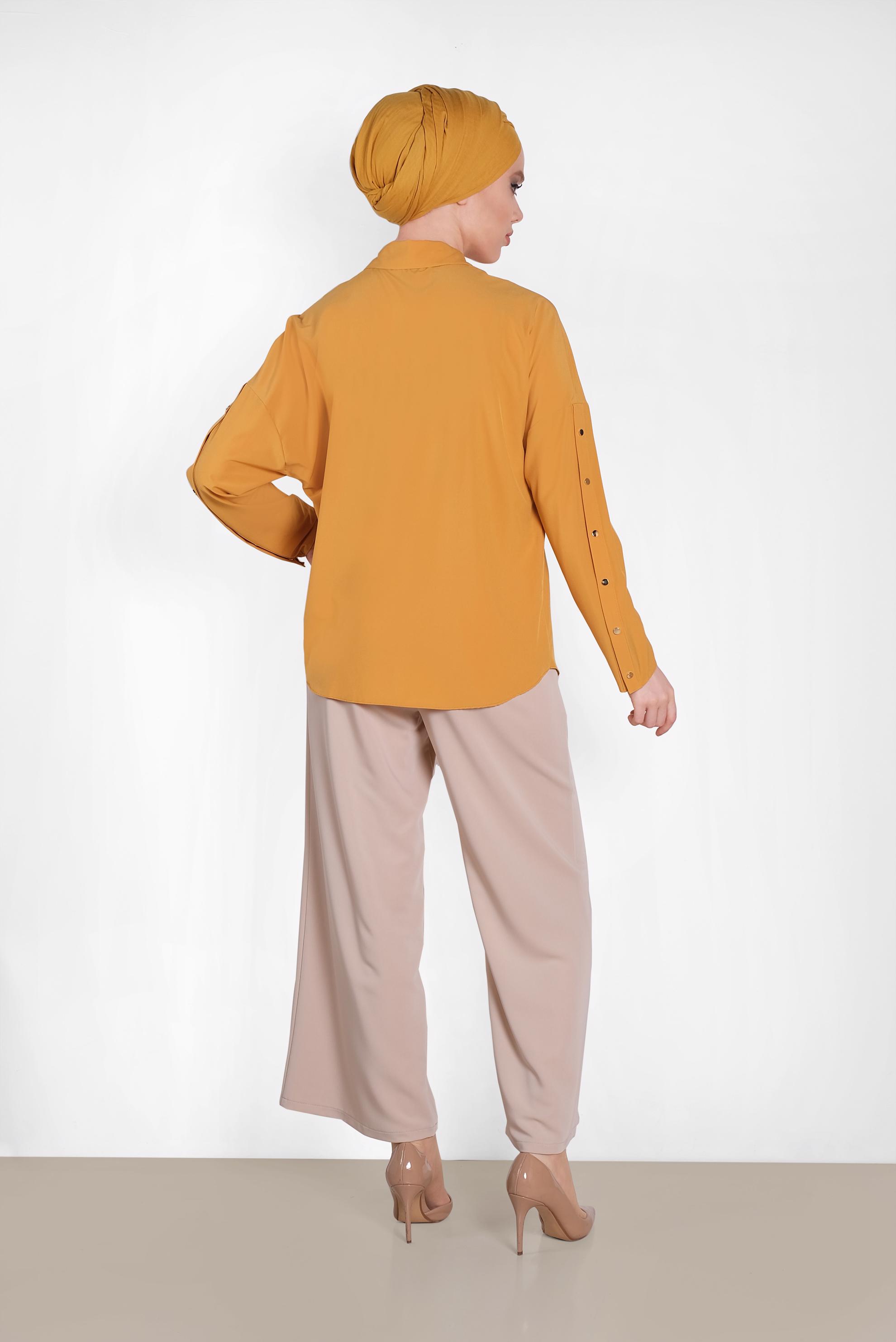 Tesettür giyim SARI KOLLARI ÇITÇITLI BLUZ 4431