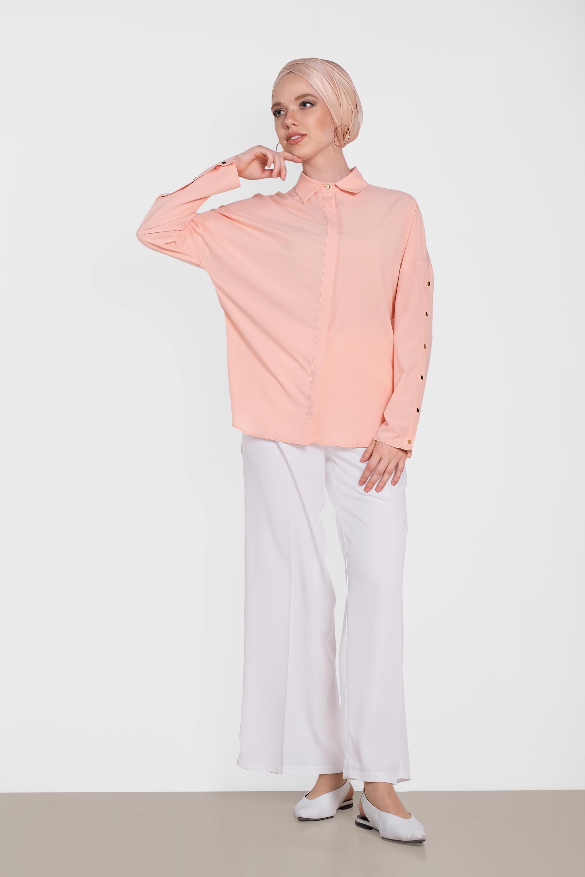 Tesettür giyim PUDRA KOLLARI ÇITÇITLI BLUZ 4431