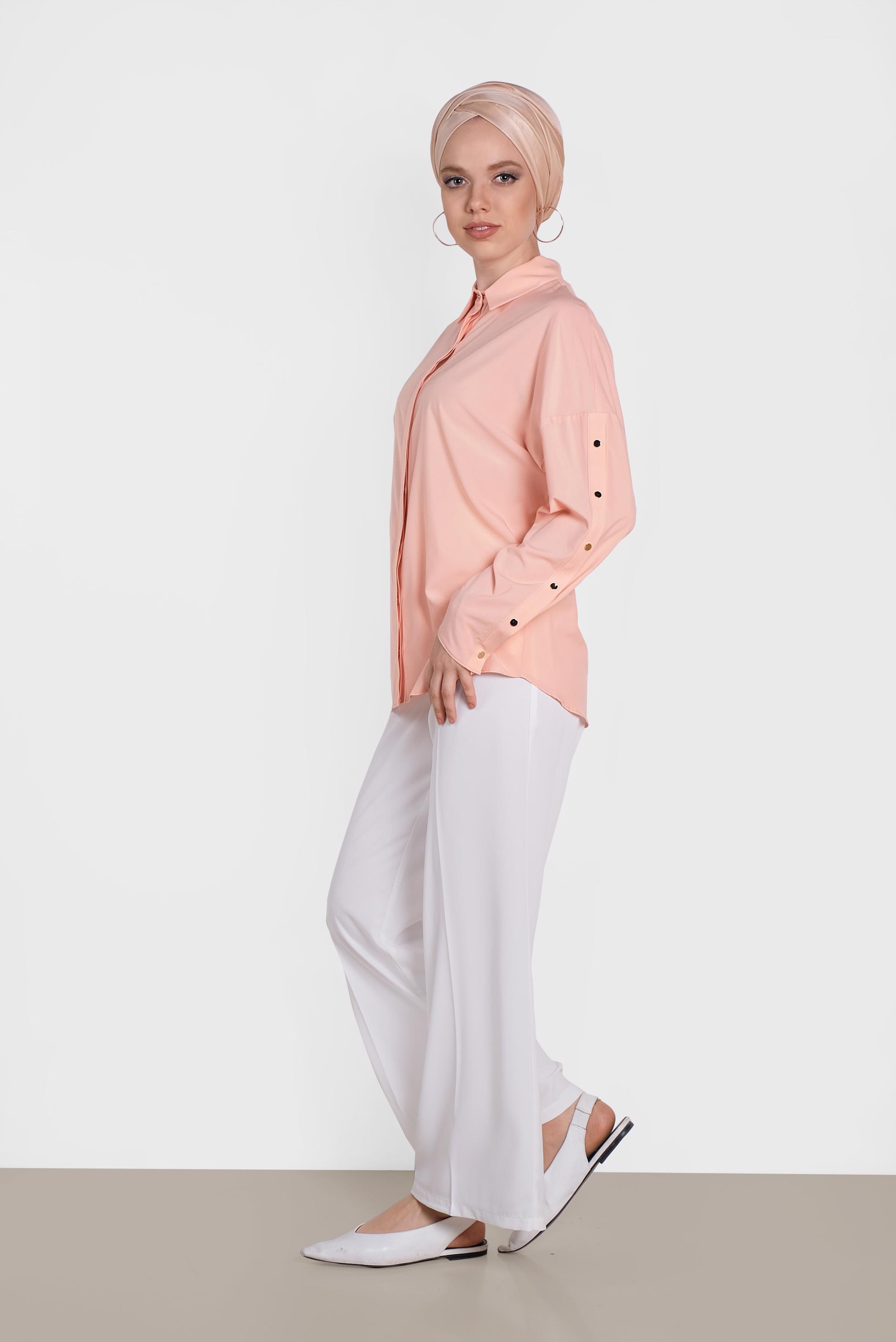 Tesettür giyim PUDRA KOLLARI ÇITÇITLI BLUZ 4431