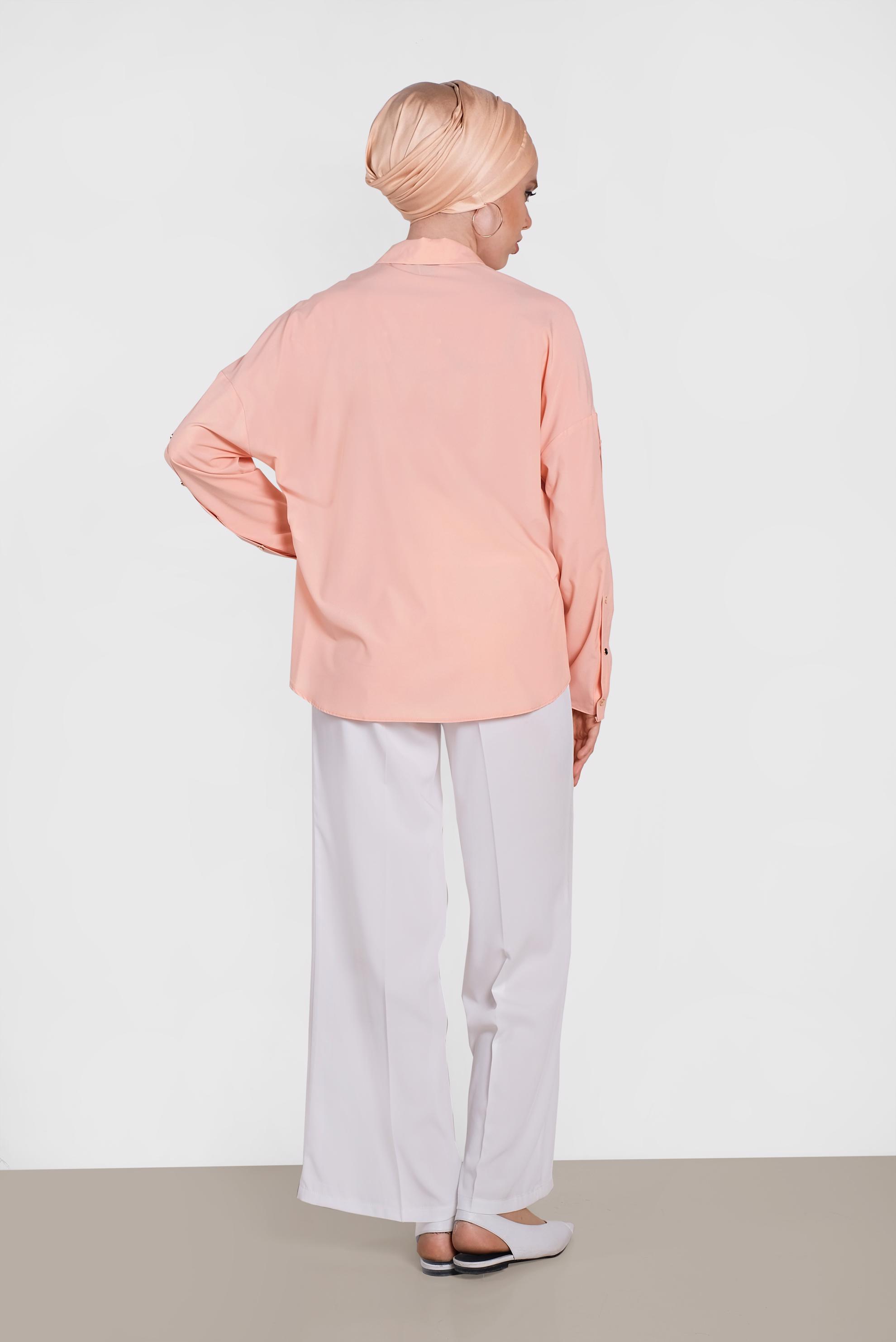 Tesettür giyim PUDRA KOLLARI ÇITÇITLI BLUZ 4431