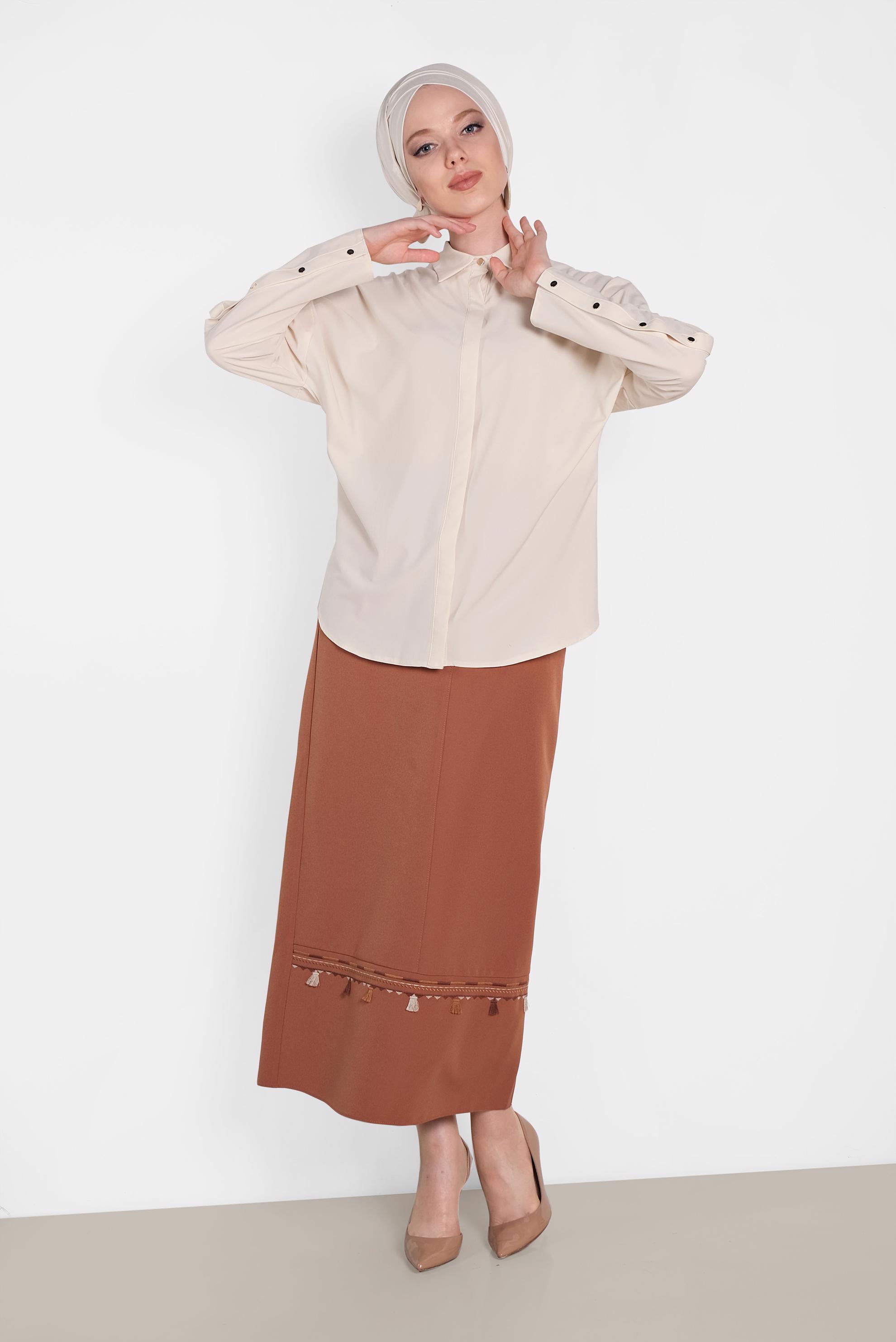 Tesettür giyim BEJ KOLLARI ÇITÇITLI BLUZ 4431