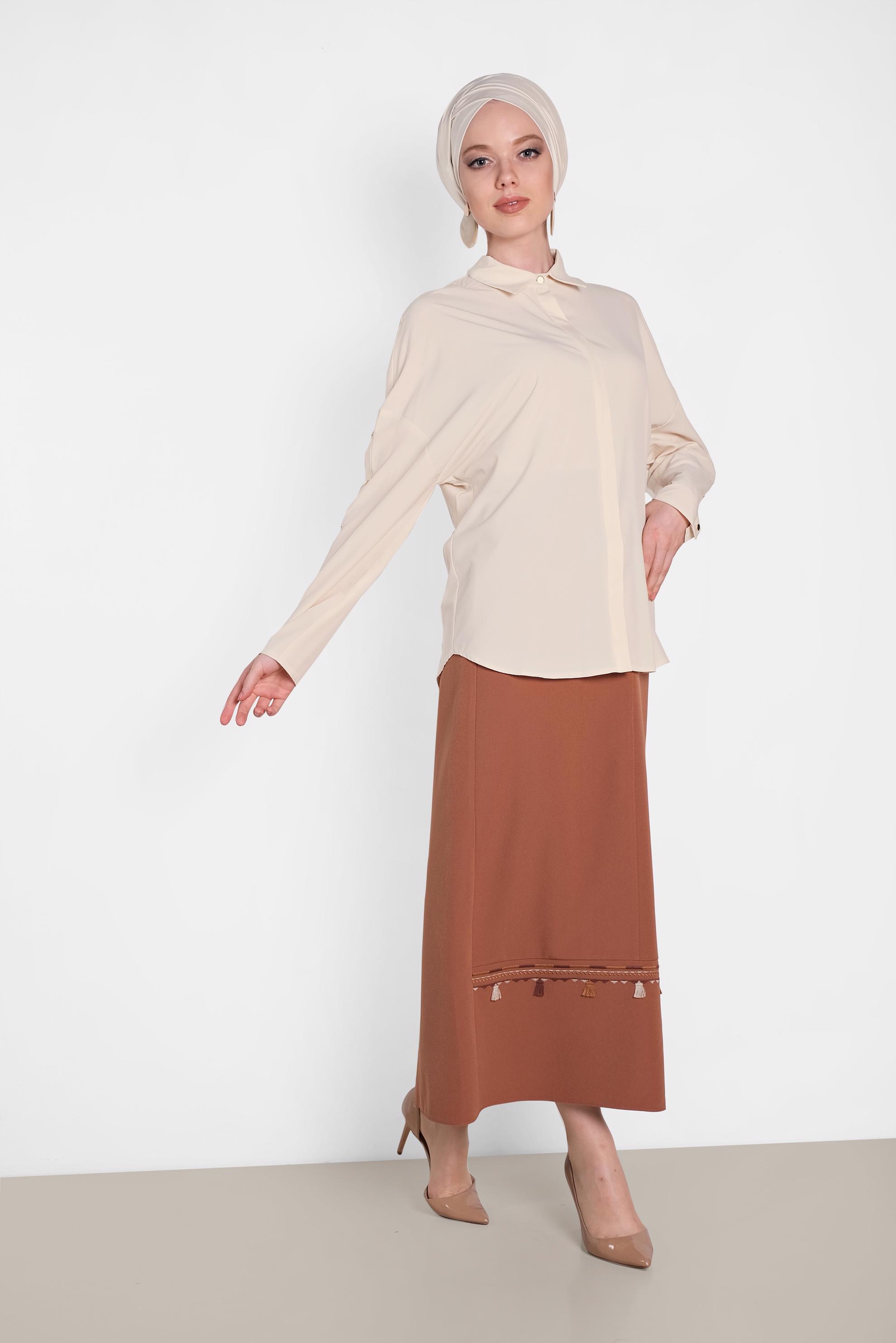 Tesettür giyim BEJ KOLLARI ÇITÇITLI BLUZ 4431