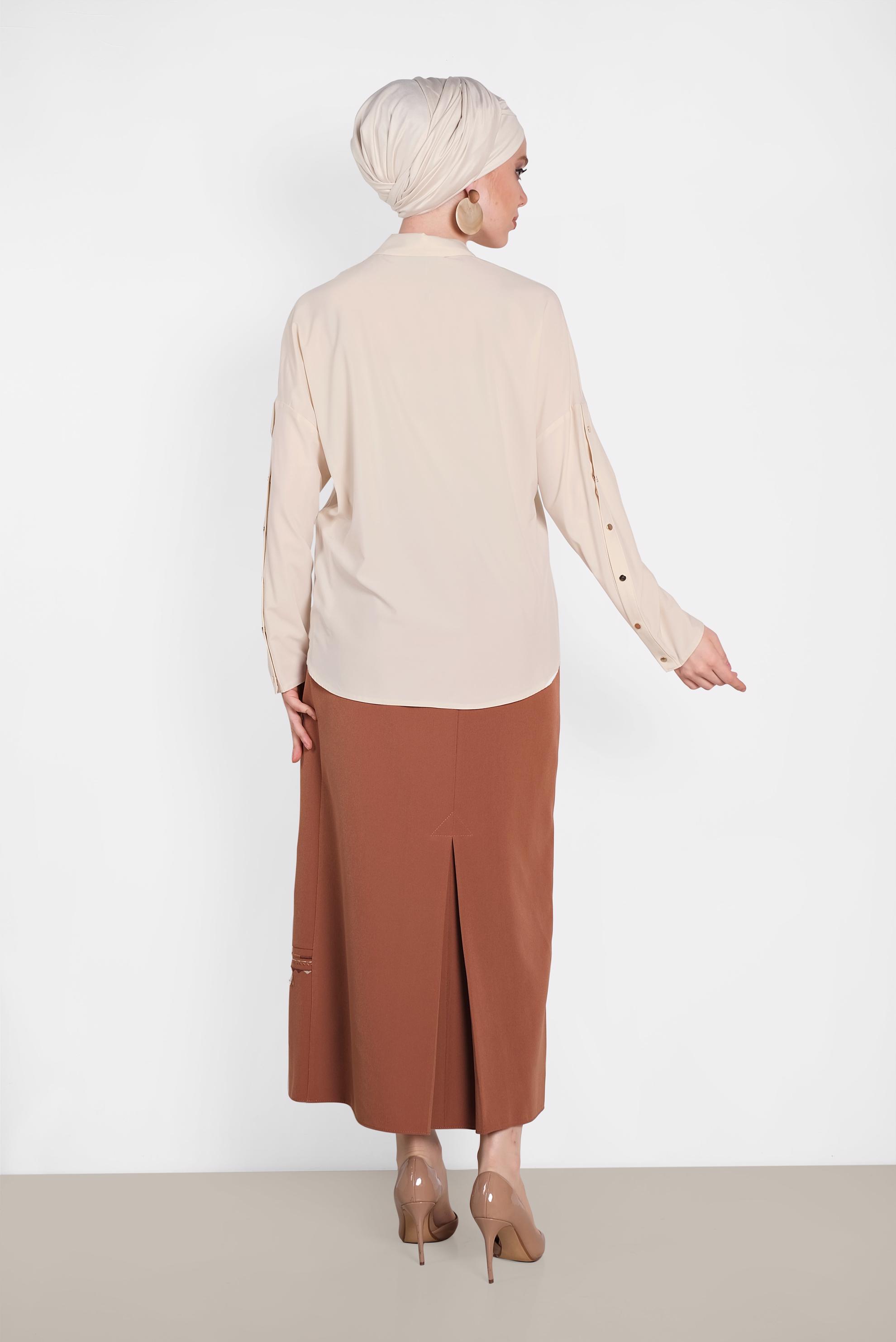 Tesettür giyim BEJ KOLLARI ÇITÇITLI BLUZ 4431