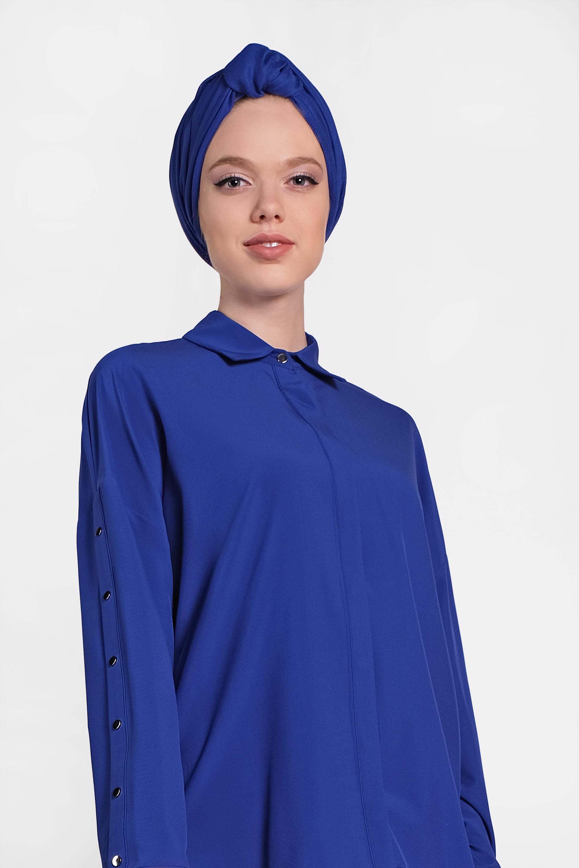 Tesettür giyim LACİVERT KOLLARI ÇITÇITLI BLUZ 4431