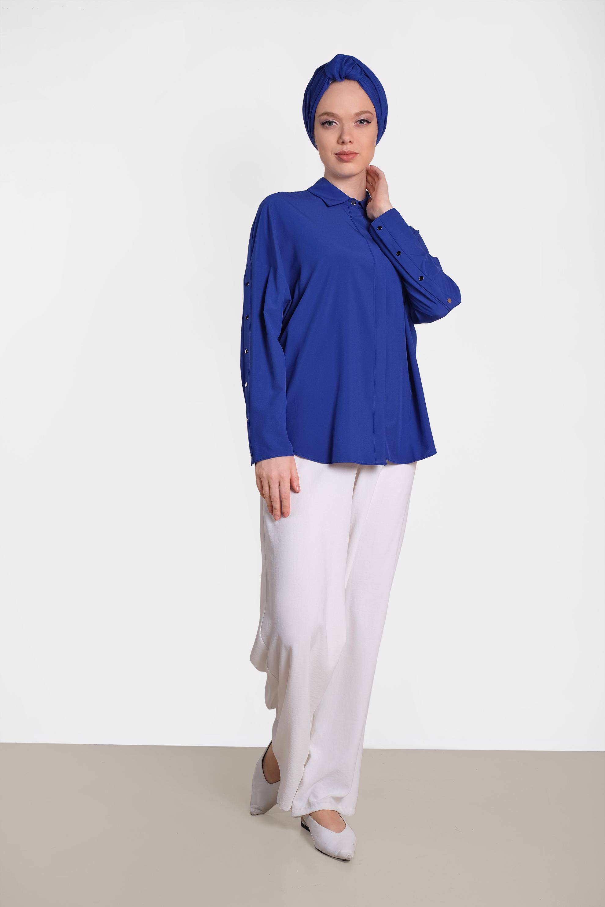 Tesettür giyim LACİVERT KOLLARI ÇITÇITLI BLUZ 4431