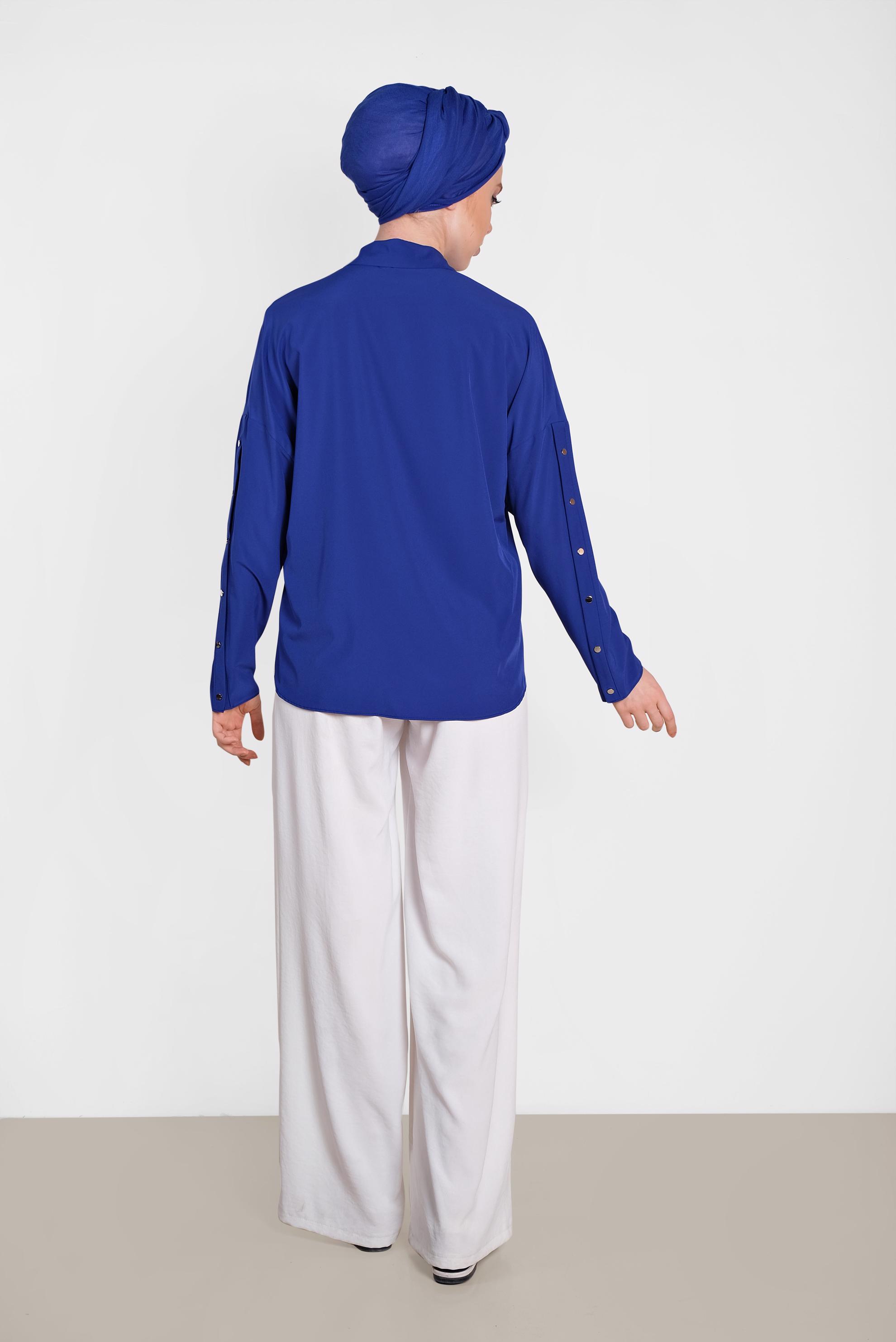 Tesettür giyim LACİVERT KOLLARI ÇITÇITLI BLUZ 4431