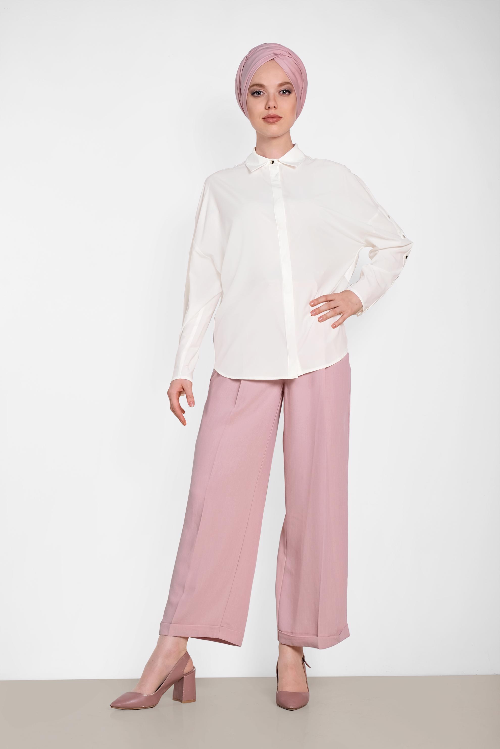 Tesettür giyim EKRU KOLLARI ÇITÇITLI BLUZ 4431