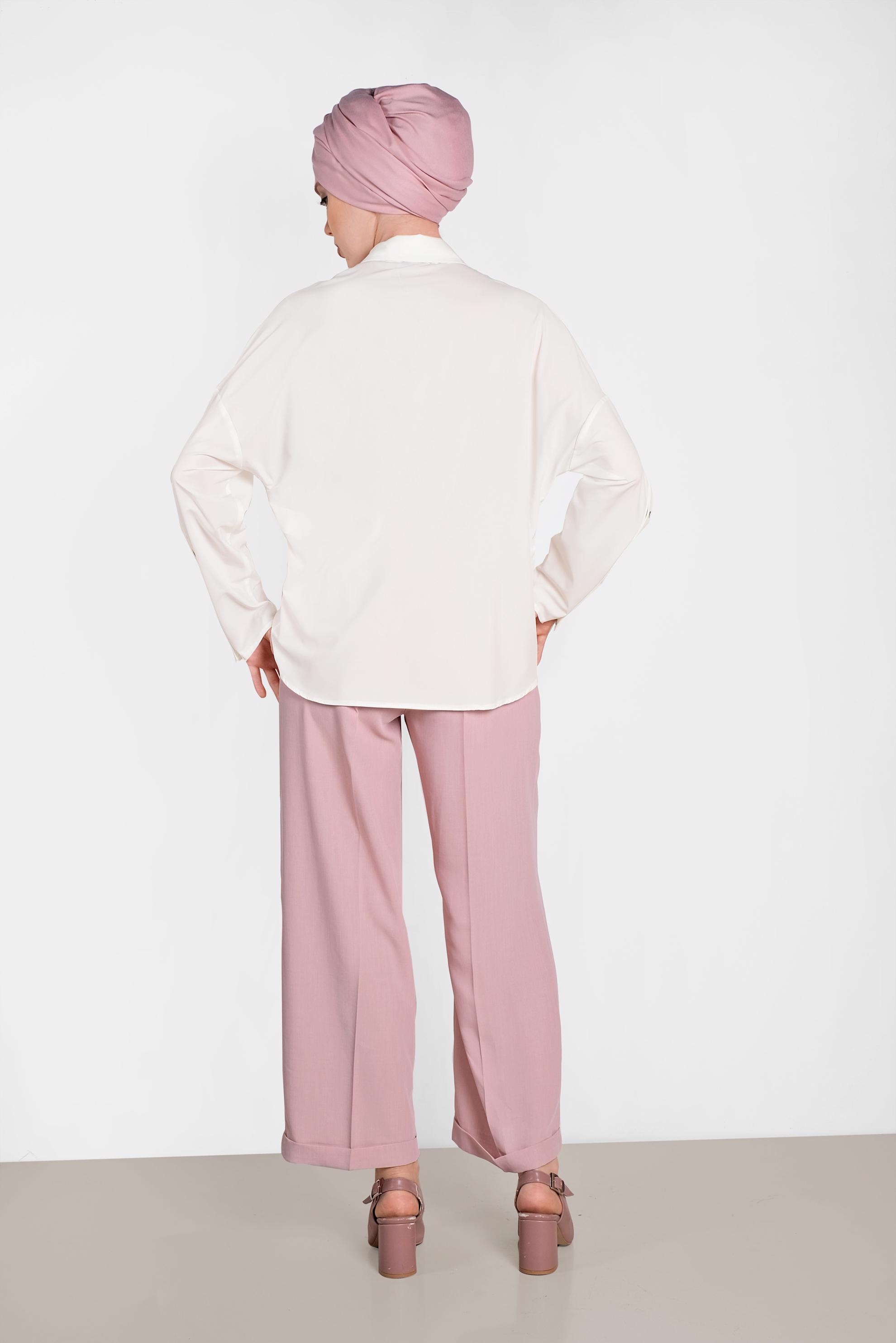 Tesettür giyim EKRU KOLLARI ÇITÇITLI BLUZ 4431