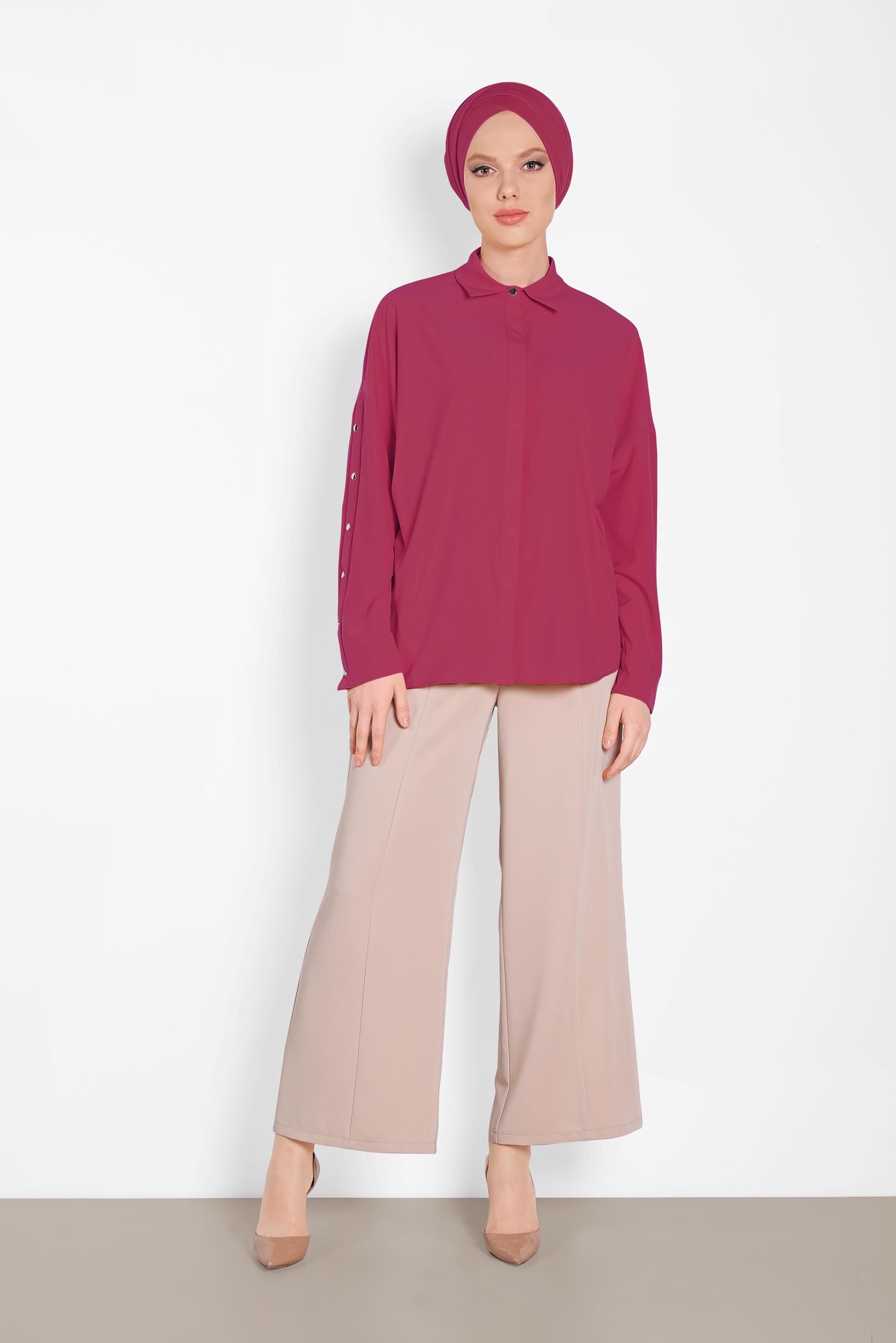 Tesettür giyim FUŞYA KOLLARI ÇITÇITLI BLUZ 4431