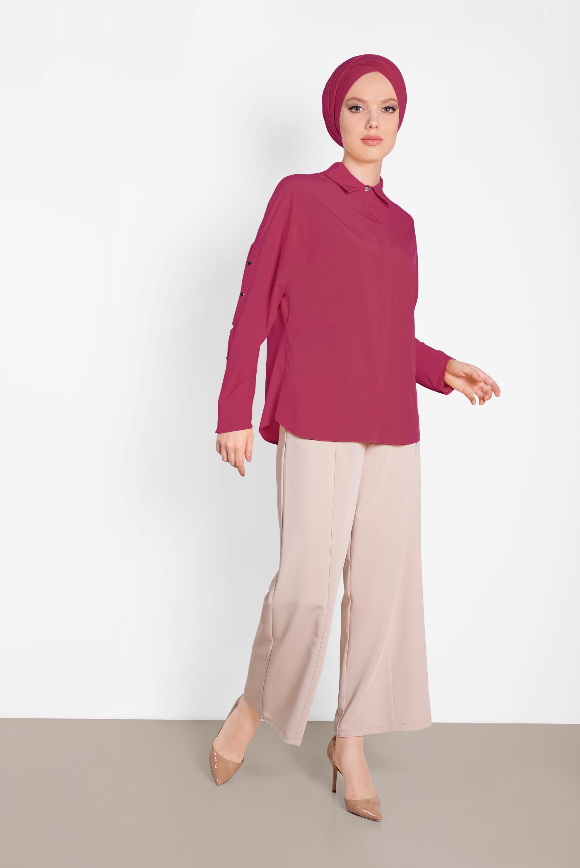 Tesettür giyim FUŞYA KOLLARI ÇITÇITLI BLUZ 4431