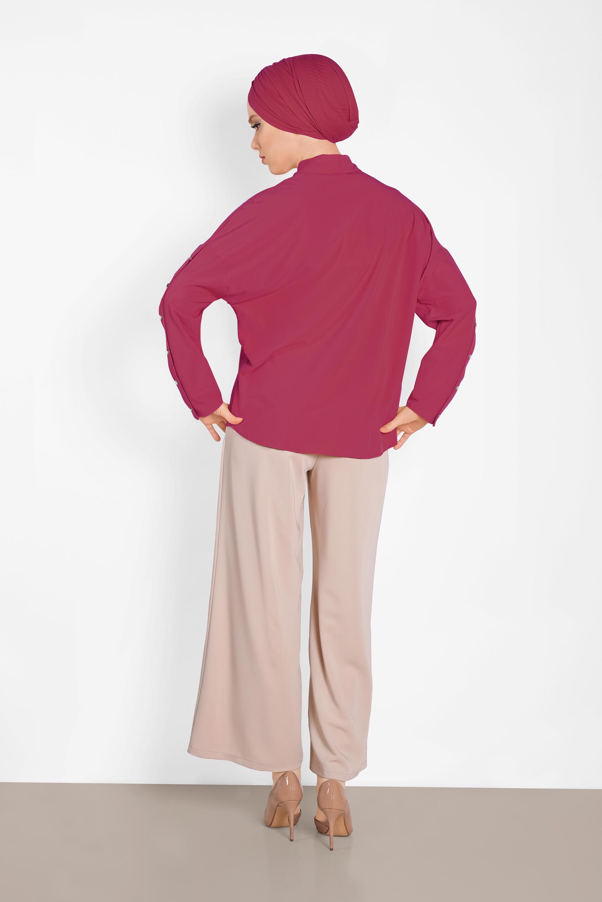 Tesettür giyim FUŞYA KOLLARI ÇITÇITLI BLUZ 4431