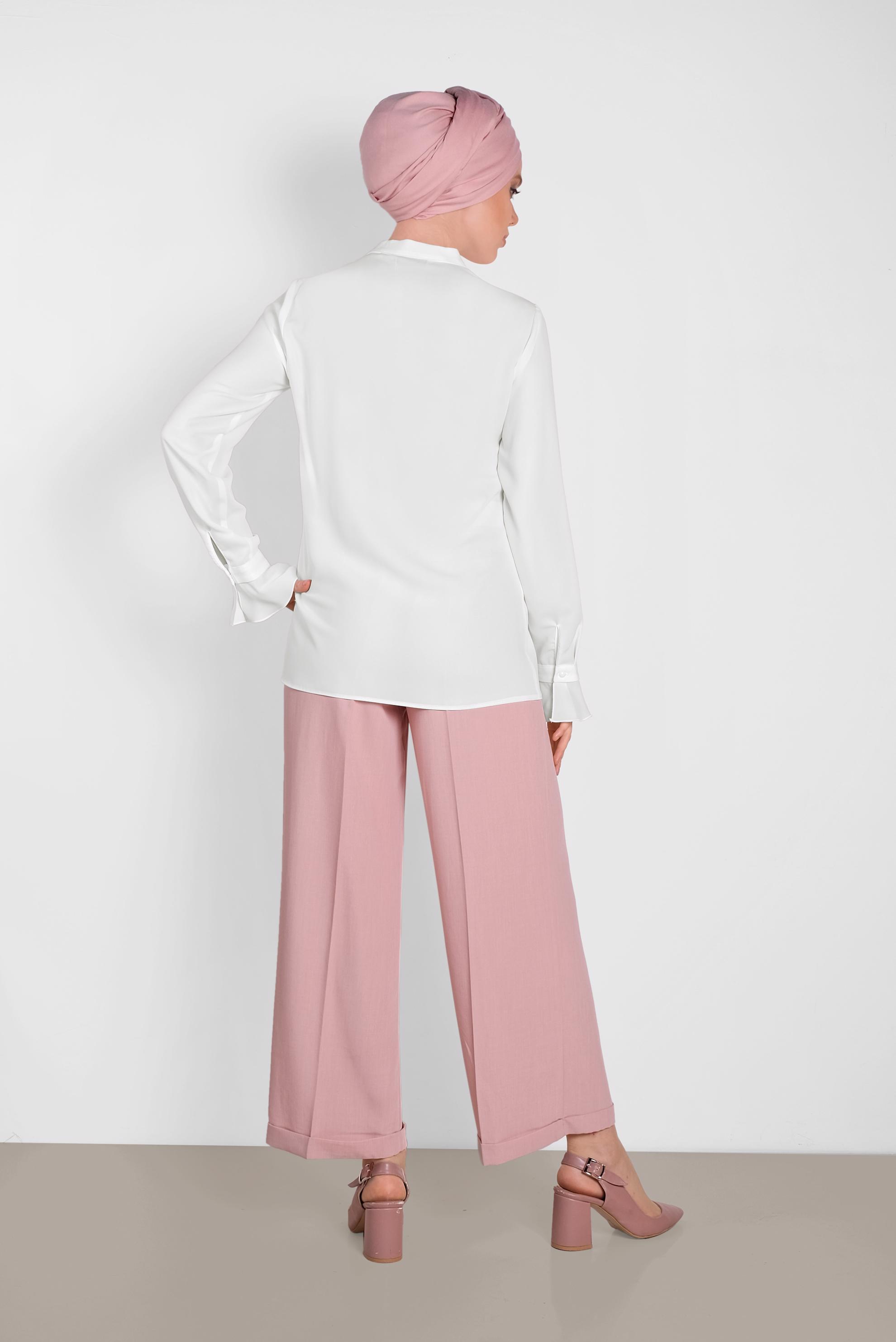 Tesettür giyim BEYAZ FIRFIR DETAYLI BLUZ 4459