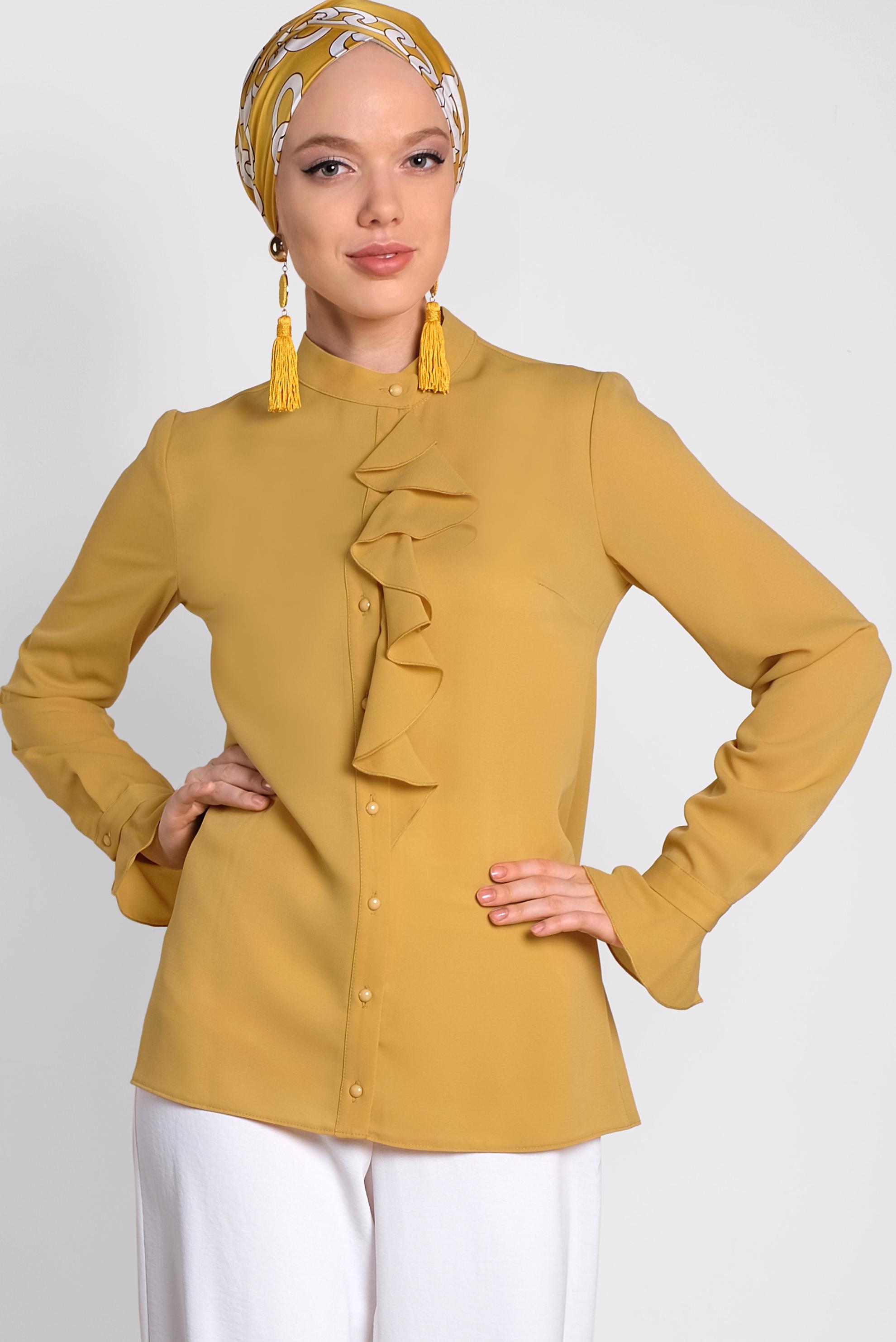 Tesettür giyim SARI FIRFIR DETAYLI BLUZ 4459