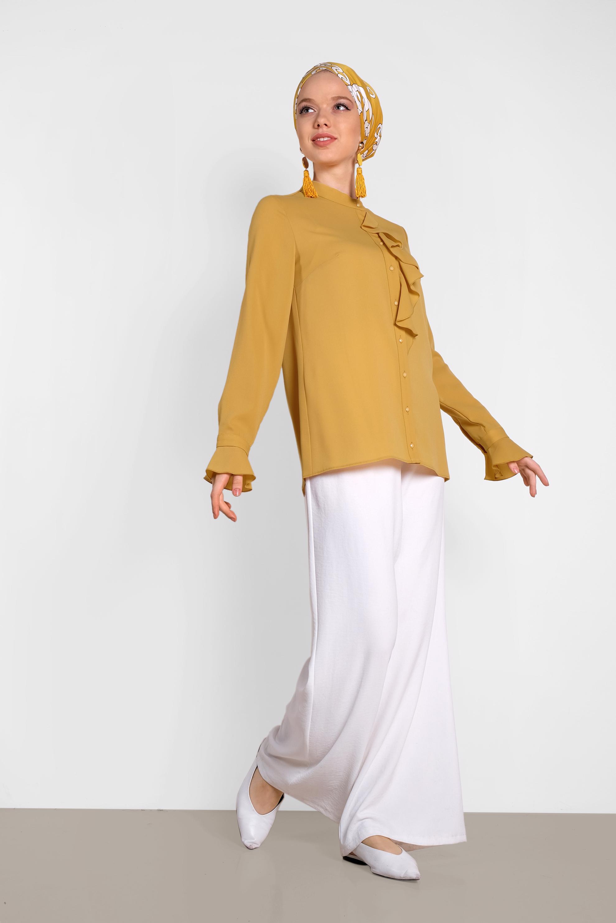 Tesettür giyim SARI FIRFIR DETAYLI BLUZ 4459