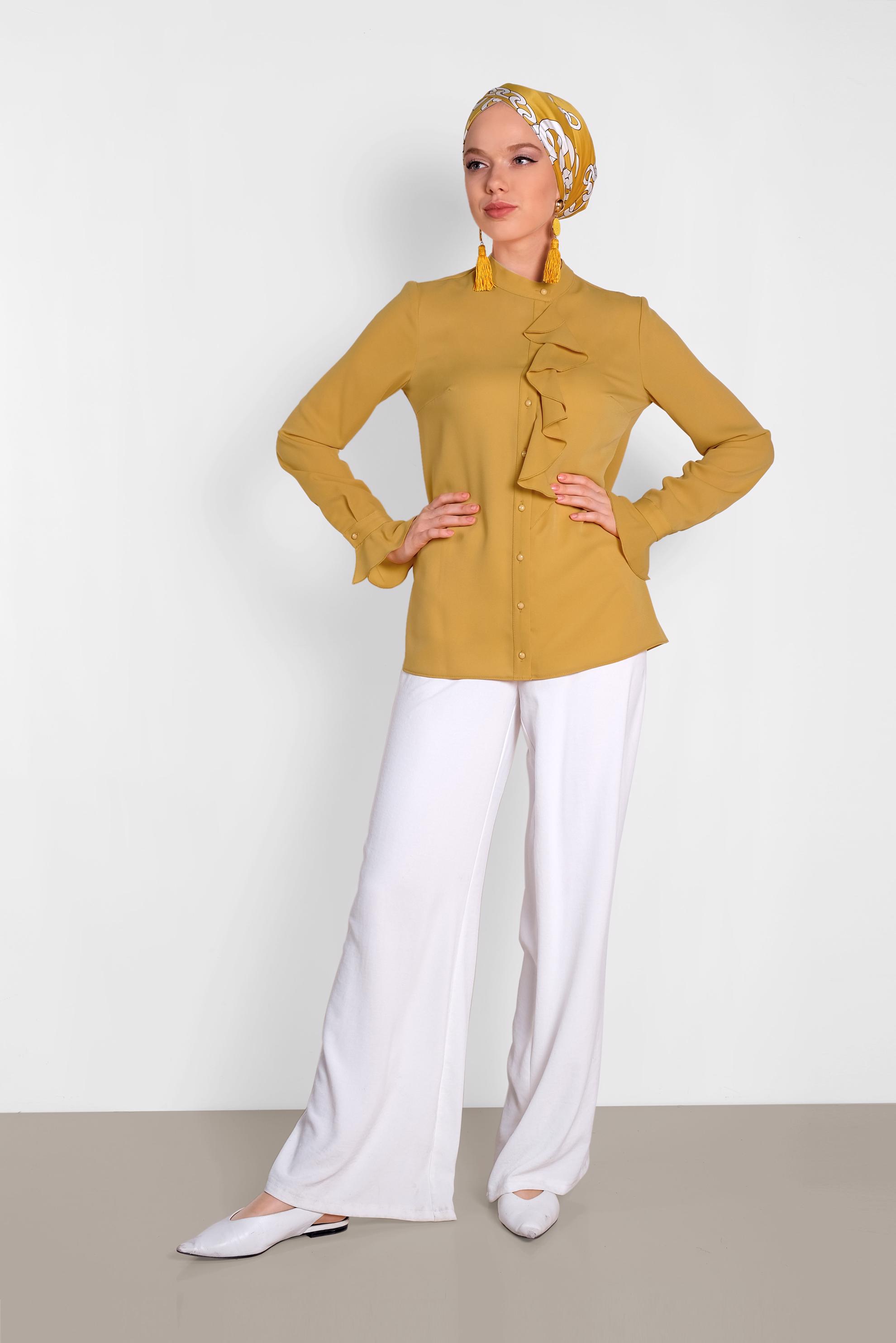 Tesettür giyim SARI FIRFIR DETAYLI BLUZ 4459