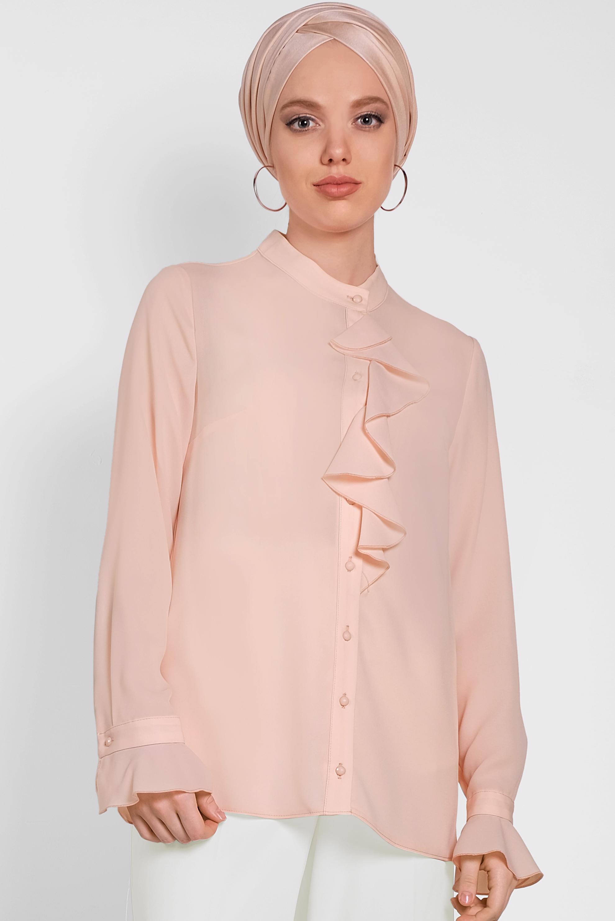 Tesettür giyim PUDRA FIRFIR DETAYLI BLUZ 4459