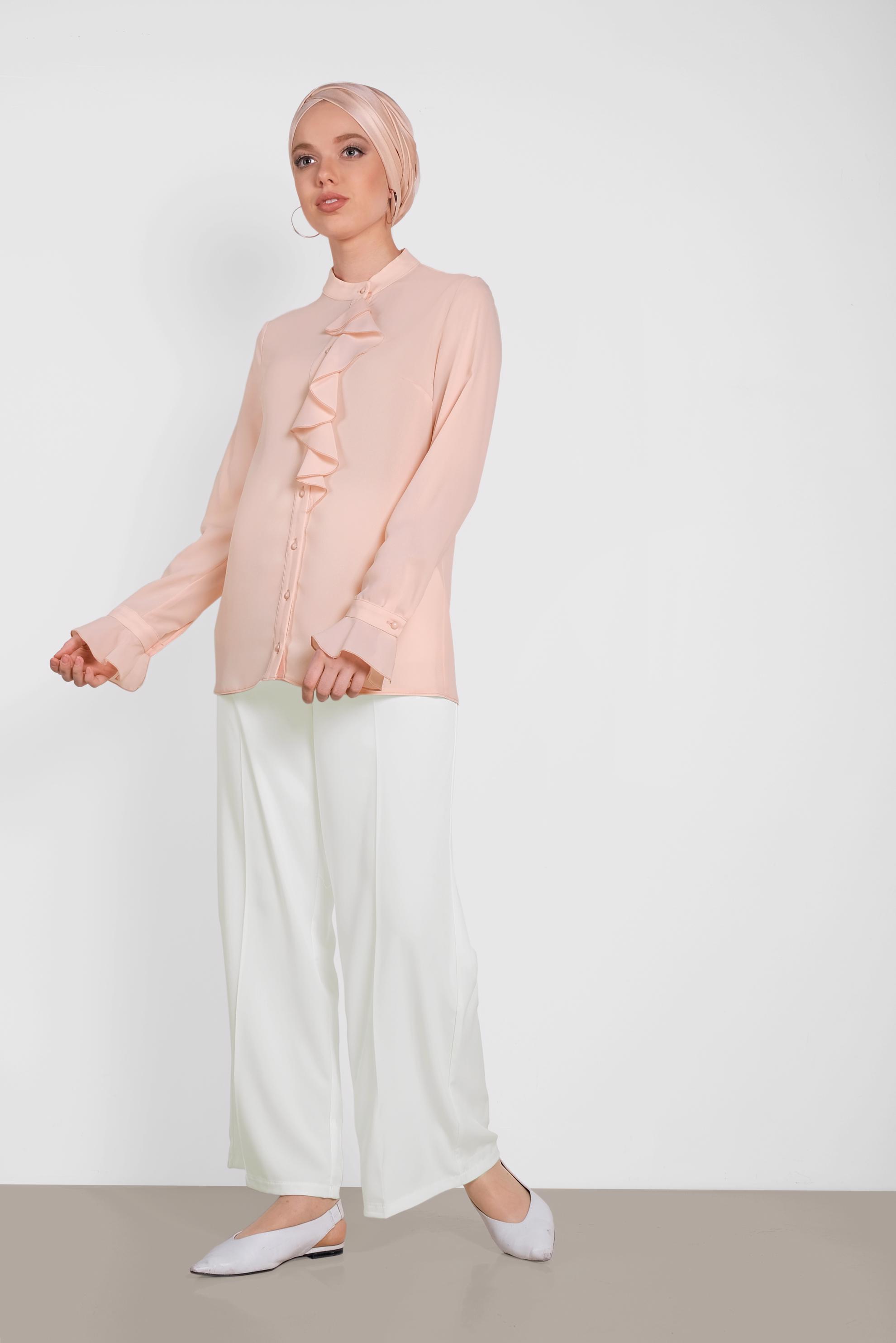 Tesettür giyim PUDRA FIRFIR DETAYLI BLUZ 4459