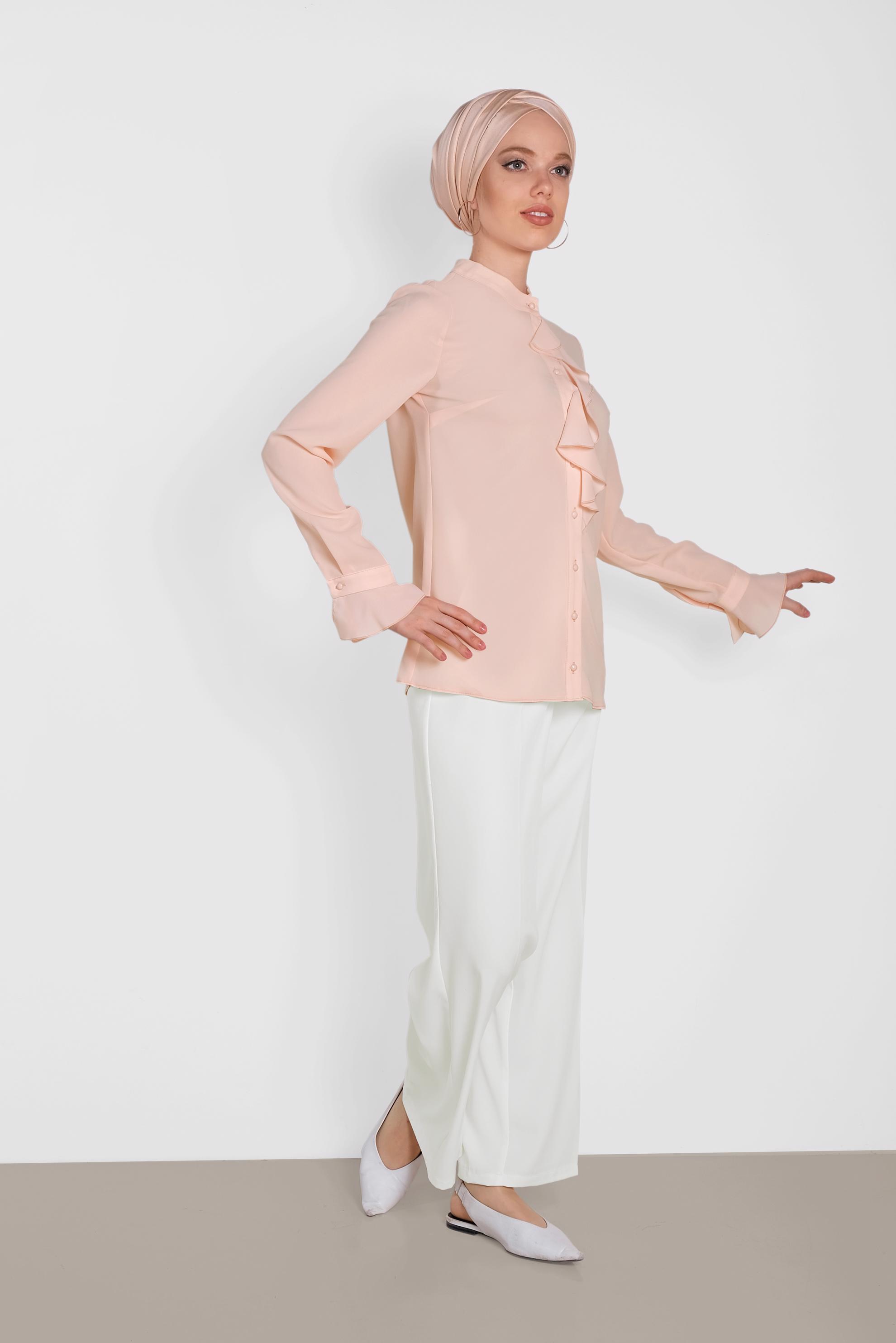 Tesettür giyim PUDRA FIRFIR DETAYLI BLUZ 4459