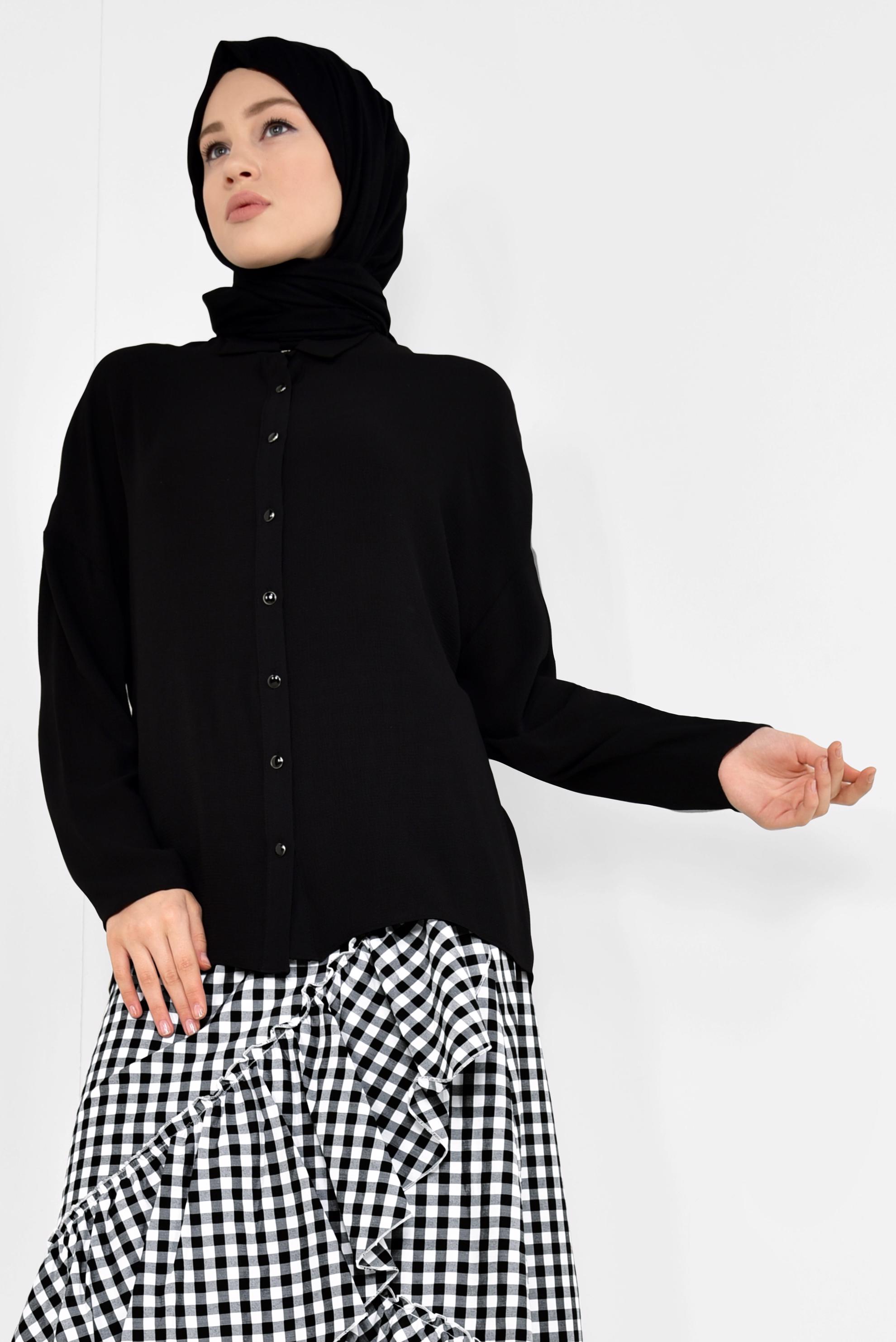 Hijab clothing BLACK BUTTONED CLASSIC BLOUSE 4887 
